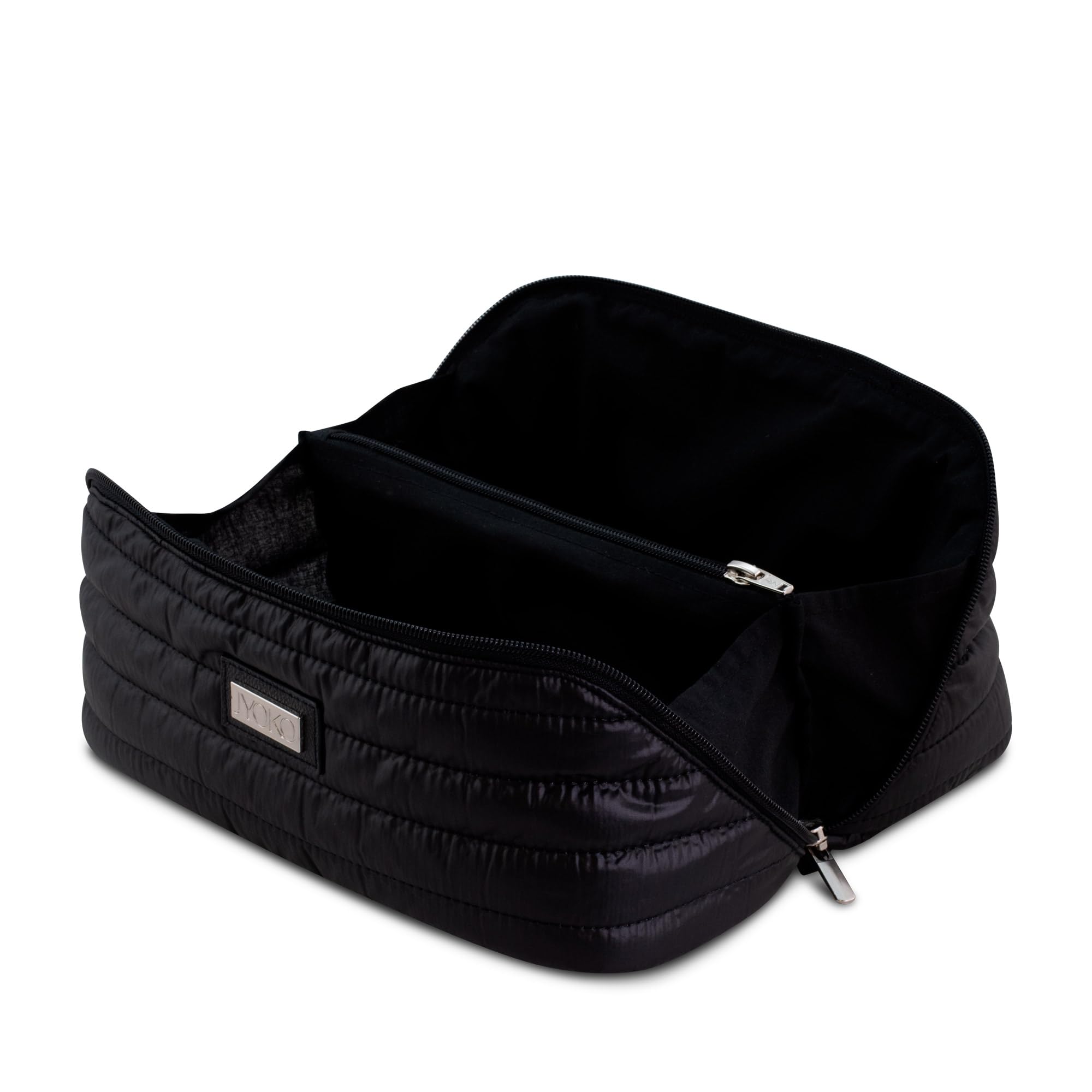 JYOKO Neceser con Múltiples Compartimentos, Bolsa de Maquillaje Elaborado con Tejido Anti Manchas, Beauty Case, Bolsa de Aseo Portable (Negro Impermeable)
