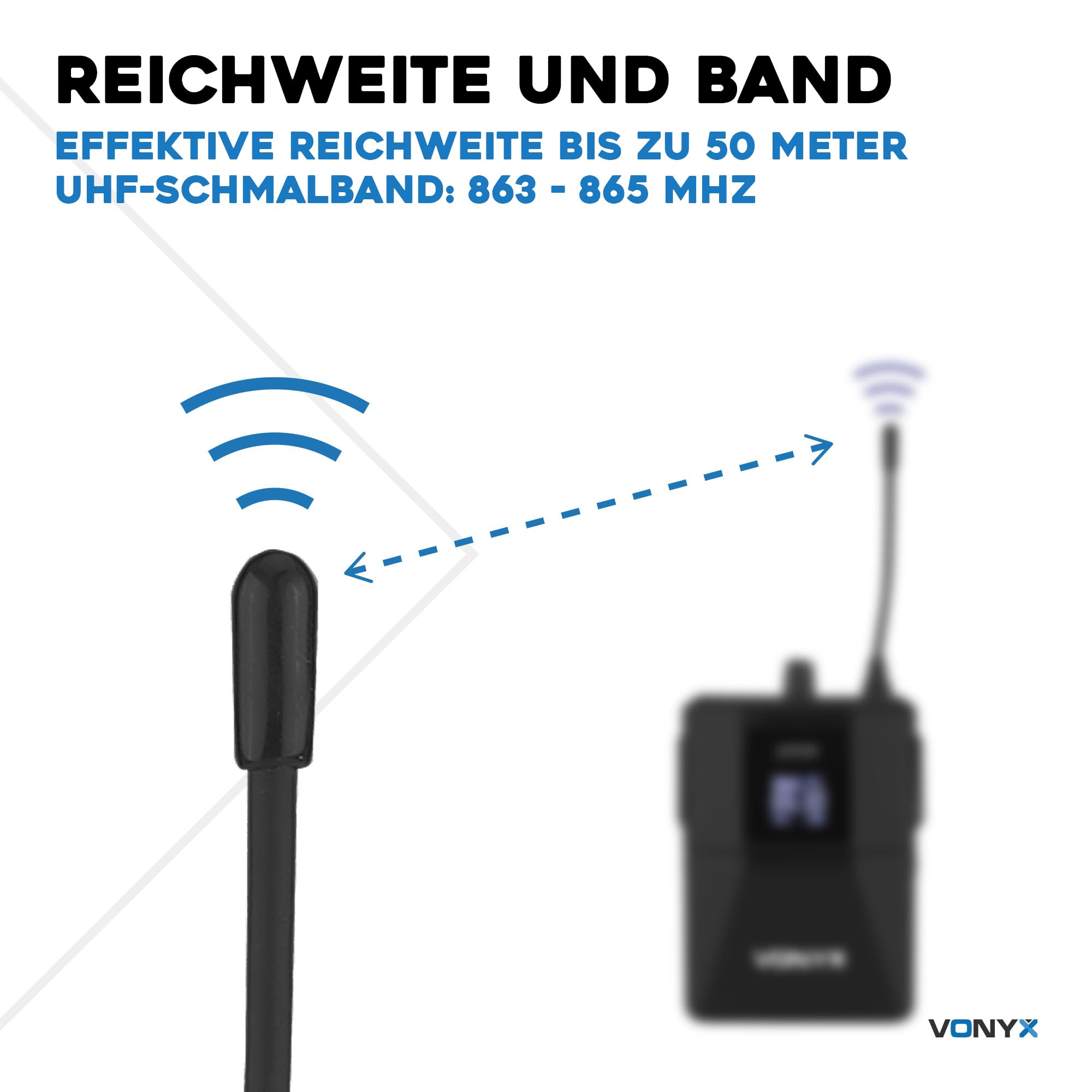 Vonyx WM55B Funkmikrofon Set, Headset und Lavalier Mikrofon Kabellos, UHF 863-865 MHz, 50m Reichweite