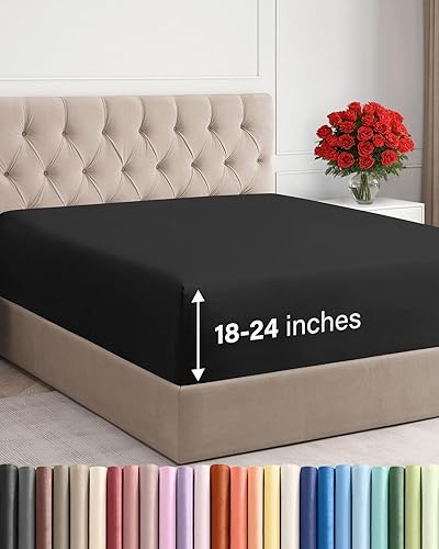 Miniatura 110 de Sábana bajera extra profunda tamaño Queen – Sábana bajera individual de lujo para hotel solamente – Se adapta fácilmente a colchones de 18 a 24