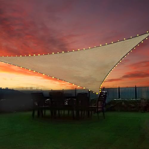 Toldo parasol con luz LED, triangular, resistente al viento, bloqueo UV, 16 x 16 x 16 pies, toldo para fiesta de Navidad, jardín, patio trasero,