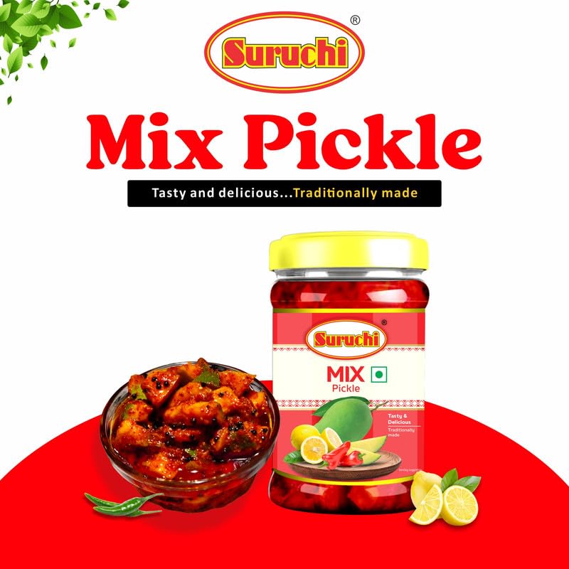 Image of Suruchi Mix Pickle - 500g | Nimbu Mirchi Aam Achar | Ready to Eat Mix Pickle | Authentic Indian Achar | Pure & Natural Ingredients | Hygienically Packed (Pack of 1)
