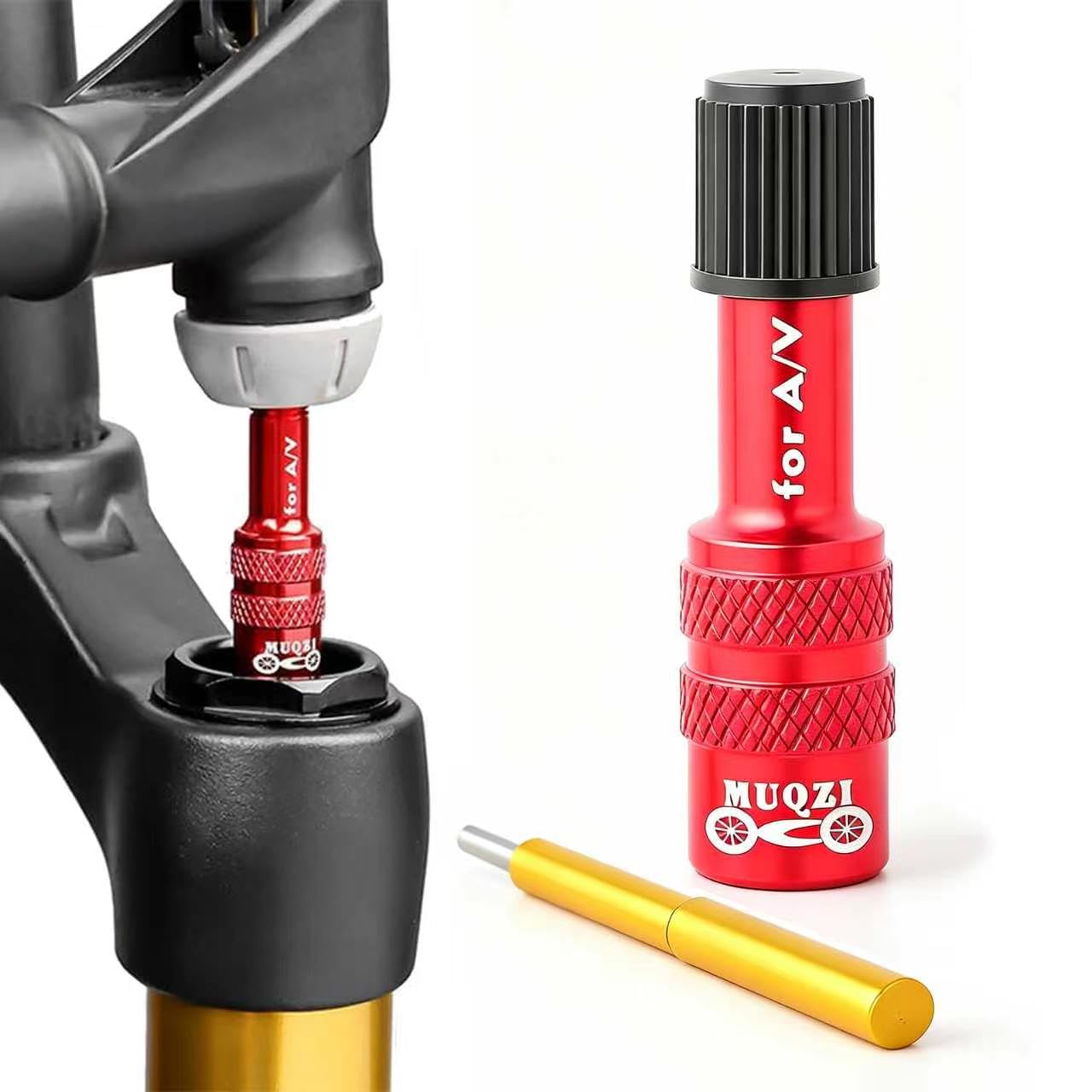 JeeGoWooss Bike Fork Valve Adapter, Anti-Slip Shock Pump Valve Adapter, Adjustable Front Fork Air Adapter for Mountain Bike, Road Bike, Other Tbings with Same Valve Type (Red, 2in)