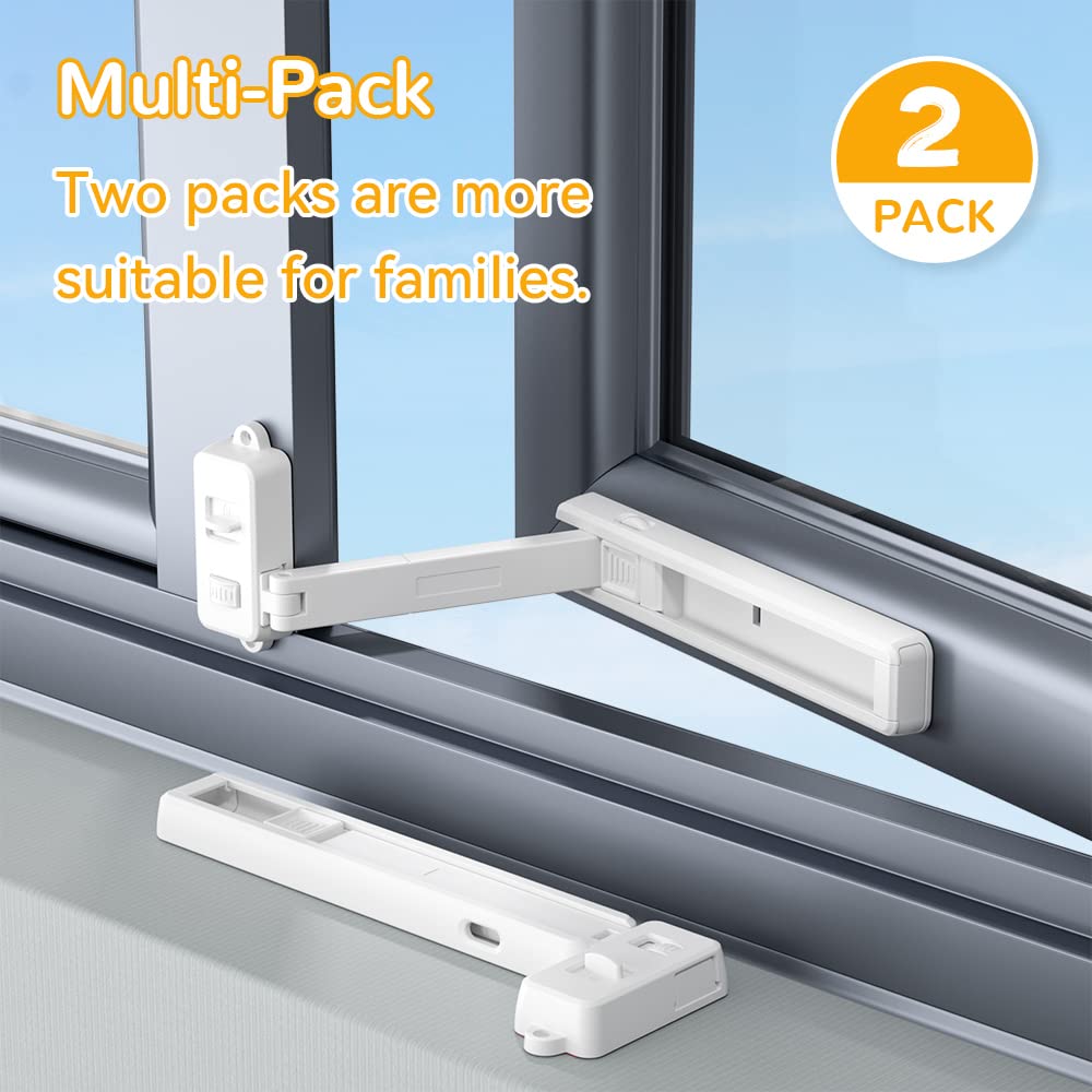 SAFELON Ajustable Ventana Gap Tamaño Bebé Seguridad Ventana Restrictiva, Cerradura de Seguridad a prueba de Niños para Niños y Mascotas, Fácil de Instalar y Usar (2 PCS, Blanco)