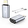 TechMatte Female USB C to Male Lightning Adapter 2 Pack 2.2A Charging Data Transfer, Compatible with iPhone 14, 13, 12, 11 Xs iPad iPod AirPods, Not for Audio Headphones/OTG Firewire Anti-Lost, Grey