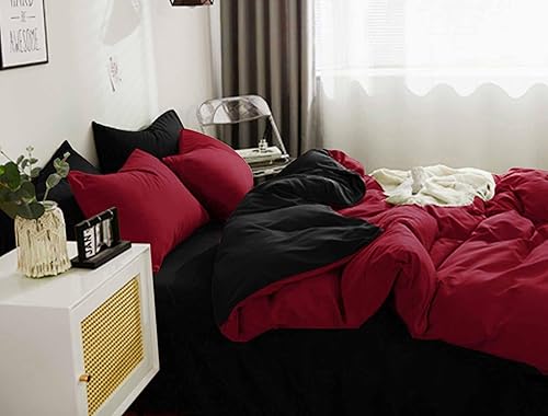 Miniatura 1 de Nanko Juego de edredón de tamaño Queen rojo y negro, para todas las estaciones, relleno de edredón alternativo de plumón sintético, relleno de