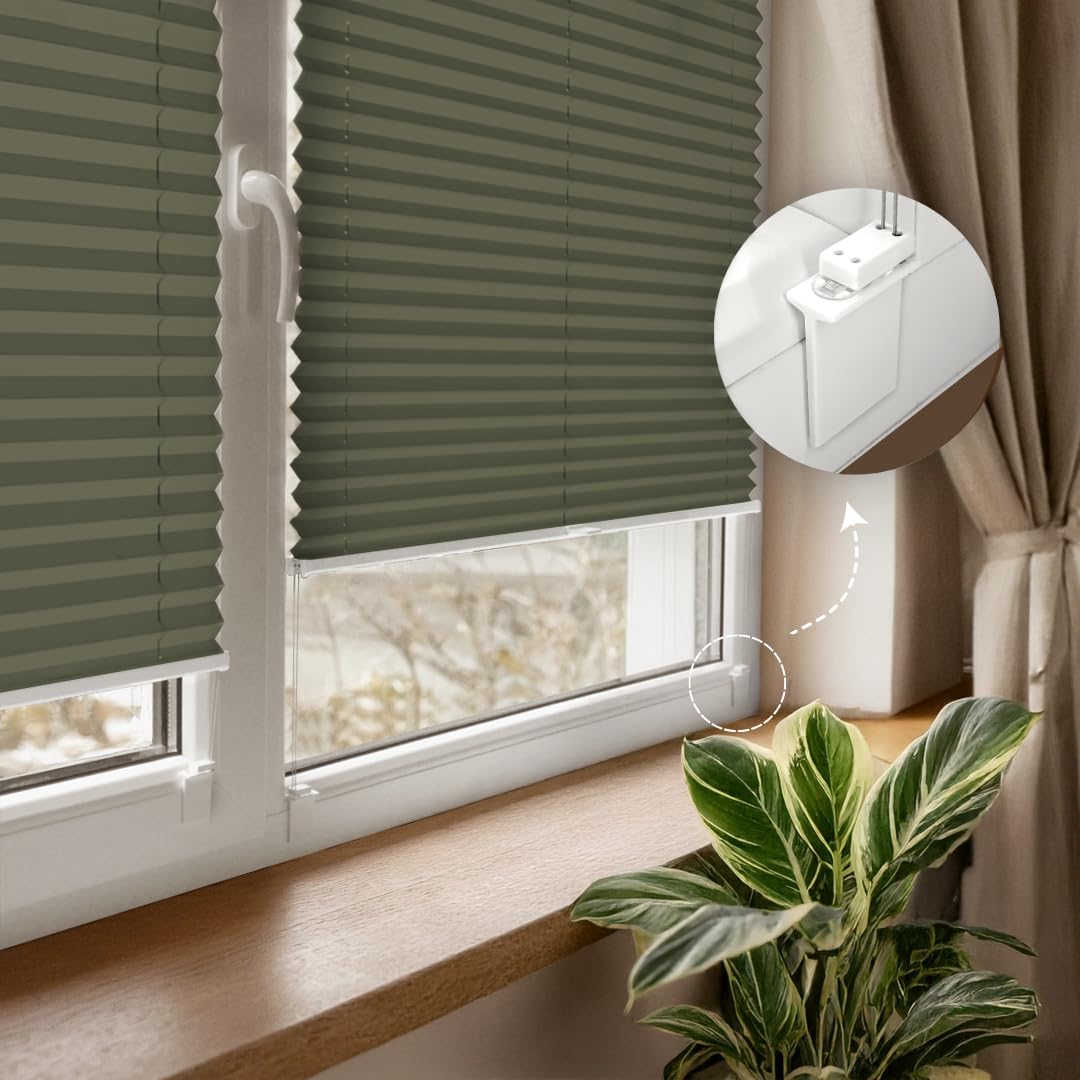 Home-Vision Premium Plissee Faltrollo zum Kleben Olive B70cm x H120cm