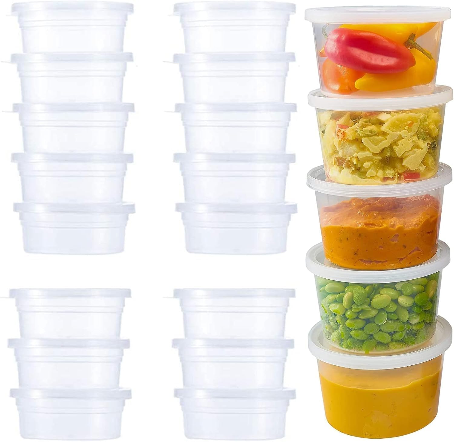 E Greenwize Small Plastic Storage Containers with Lids, 100ml/4oz, Leakproof Sauce Cups for Slime, Dips, Salads, Takeaway, 50 Pack