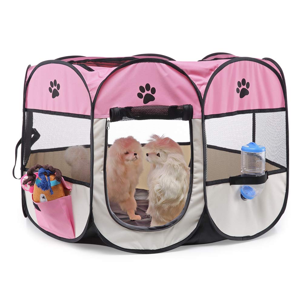Portable Pet Playpen, 28.3" Foldable Dog Playpen for Dogie Kitten Rabbit, Exercise Playpen Tent Indoor/Outdoor Use (Pink)