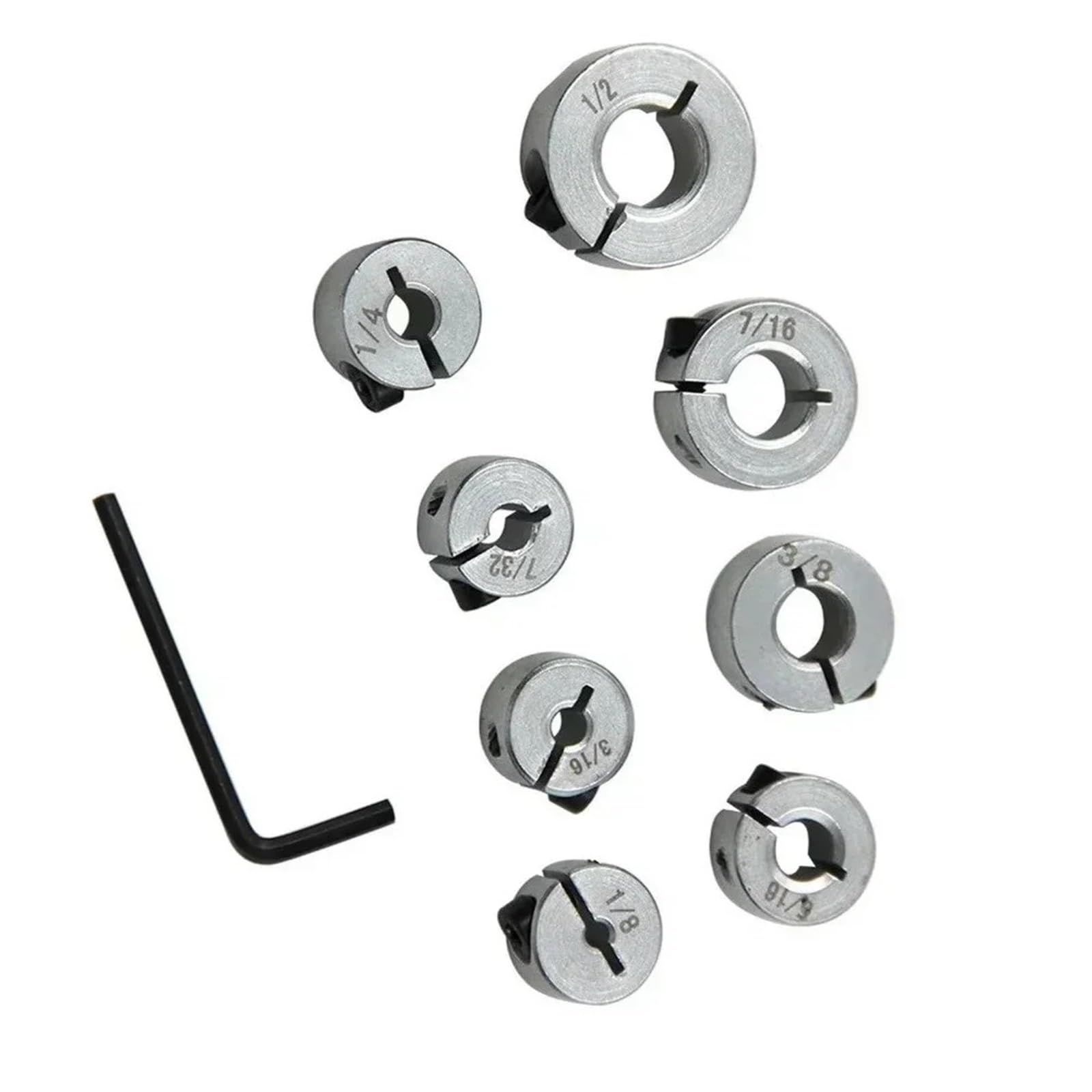 8-teiliger Bohrer-Tiefenstopp-Kragen mit Inbusschlüssel-Set, fester Bohrerhalter, Spaltringe for Holzloch-Bohrstopperring