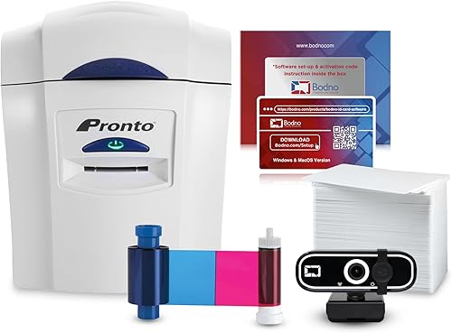 Magicard Pronto. Impresora de tarjetas de identificación y paquete completo de suministros con software Bodno ID