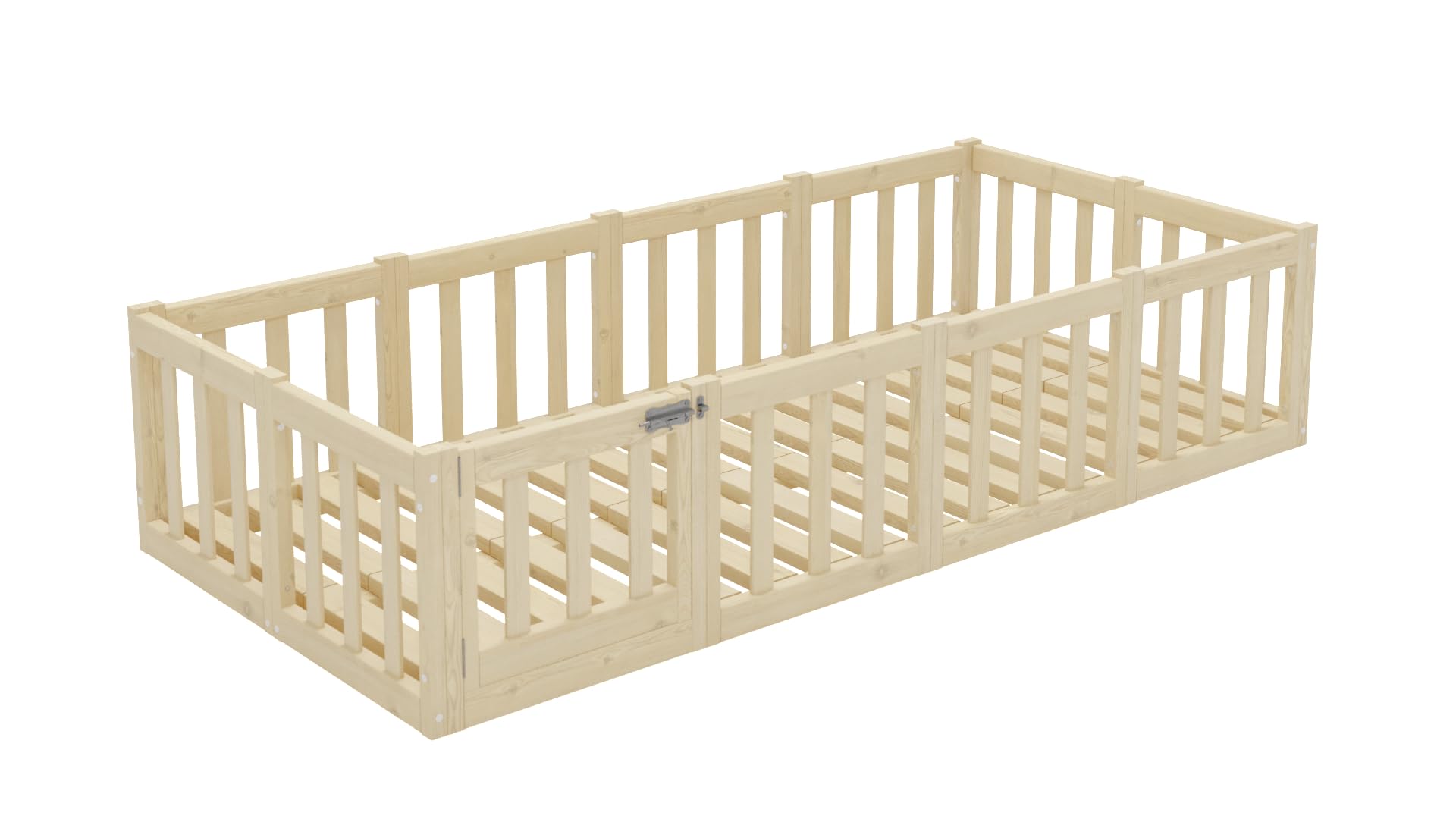 Kinderbett 140x180 cm – Montessori Bodenbett mit Rausfallschutz 40cm und Öffnbarer Barriere - Natürlichem Holz mit Glatter Oberfläche - Perfekt für Jungen und Mädchen Crazy Johnny