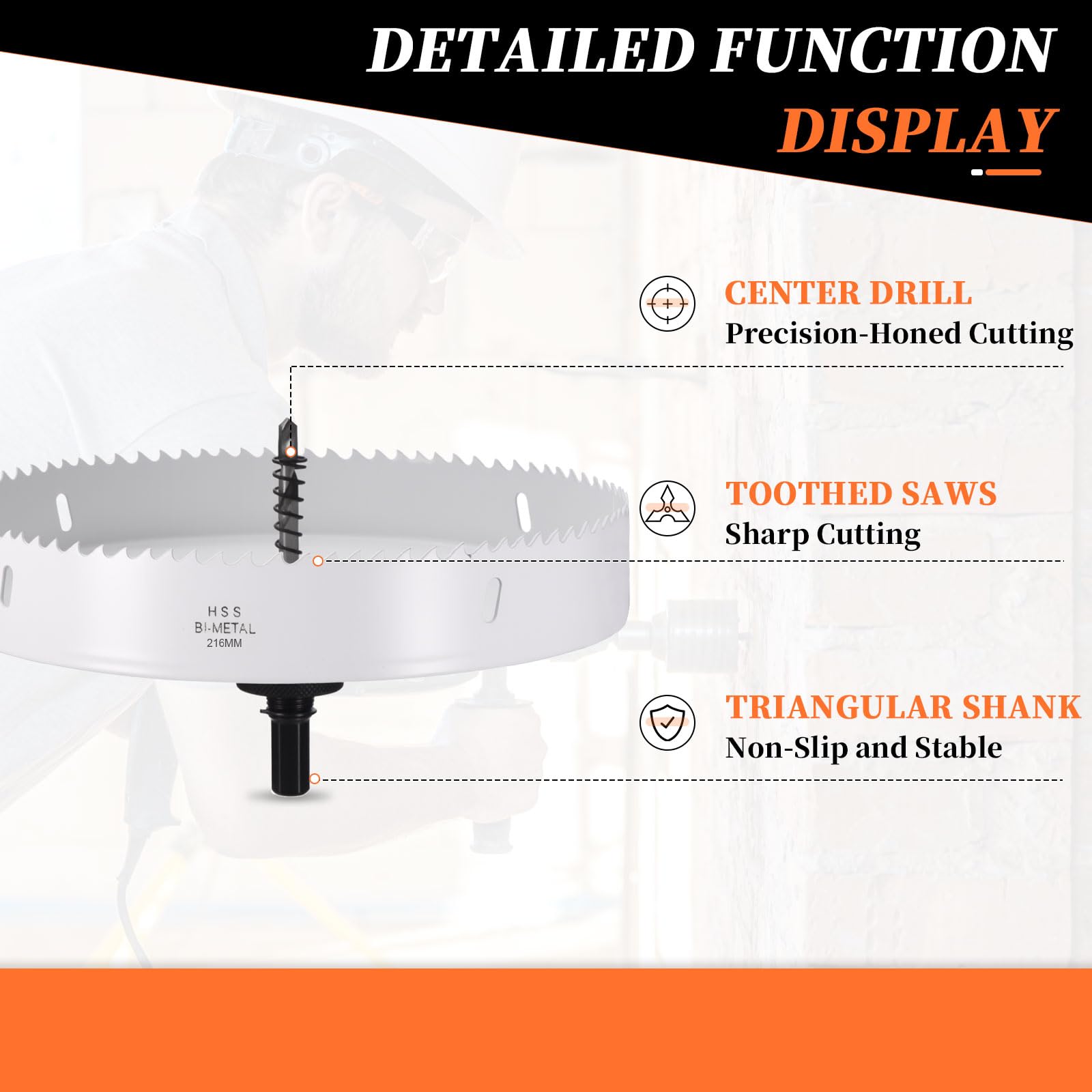 METALLIXITY Bi-Metal Hole Saw 8-1/2", M42 HSS Circular Head 216mm Hole Cutter with 2 Pilot Drill Bits - Image 3