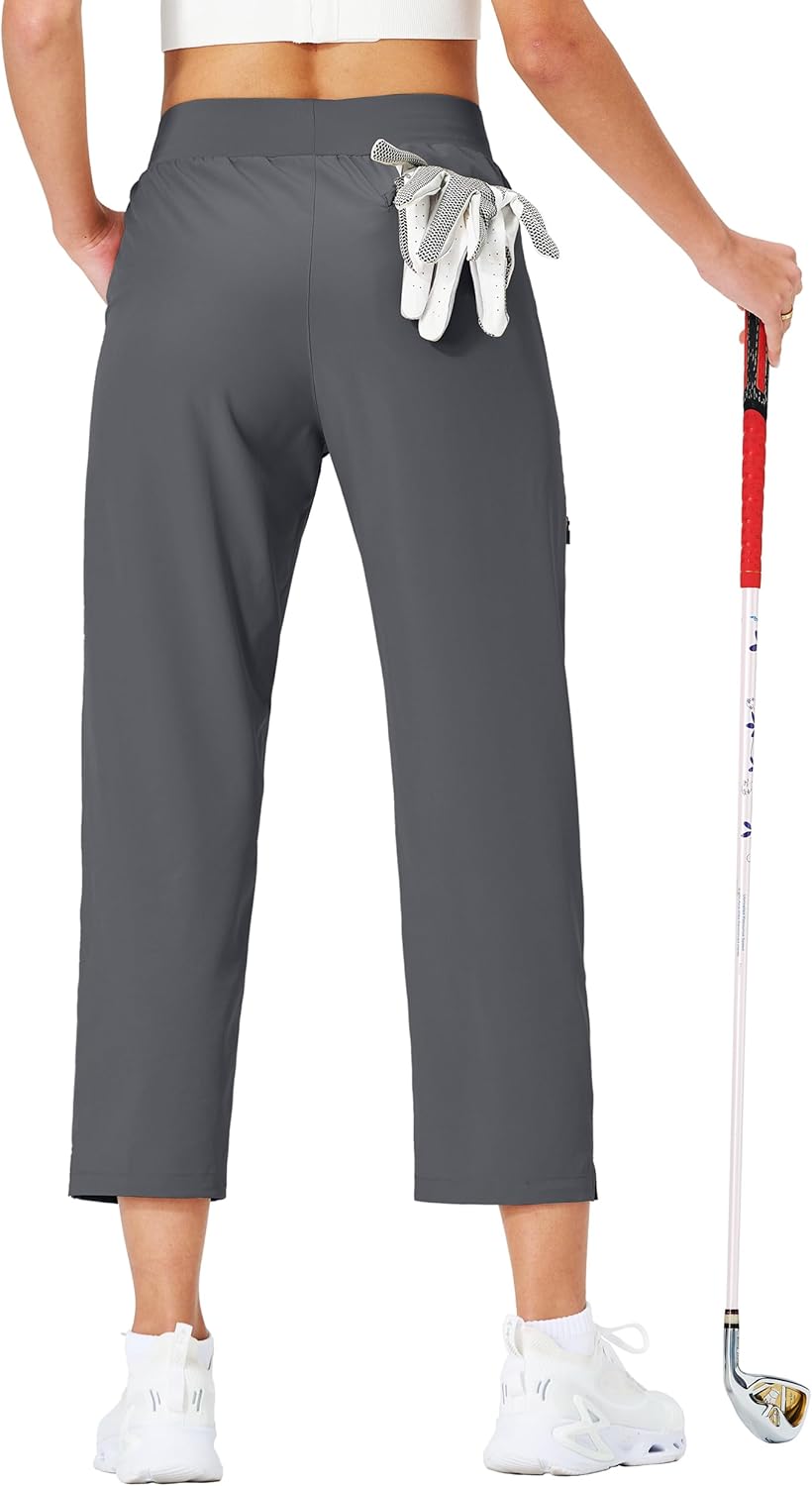 Ksmien Women's Golf Pants Lightweight High Waisted 7/8 Ankle Pant with 4 Pockets for Athletic Lounge Travel Work
