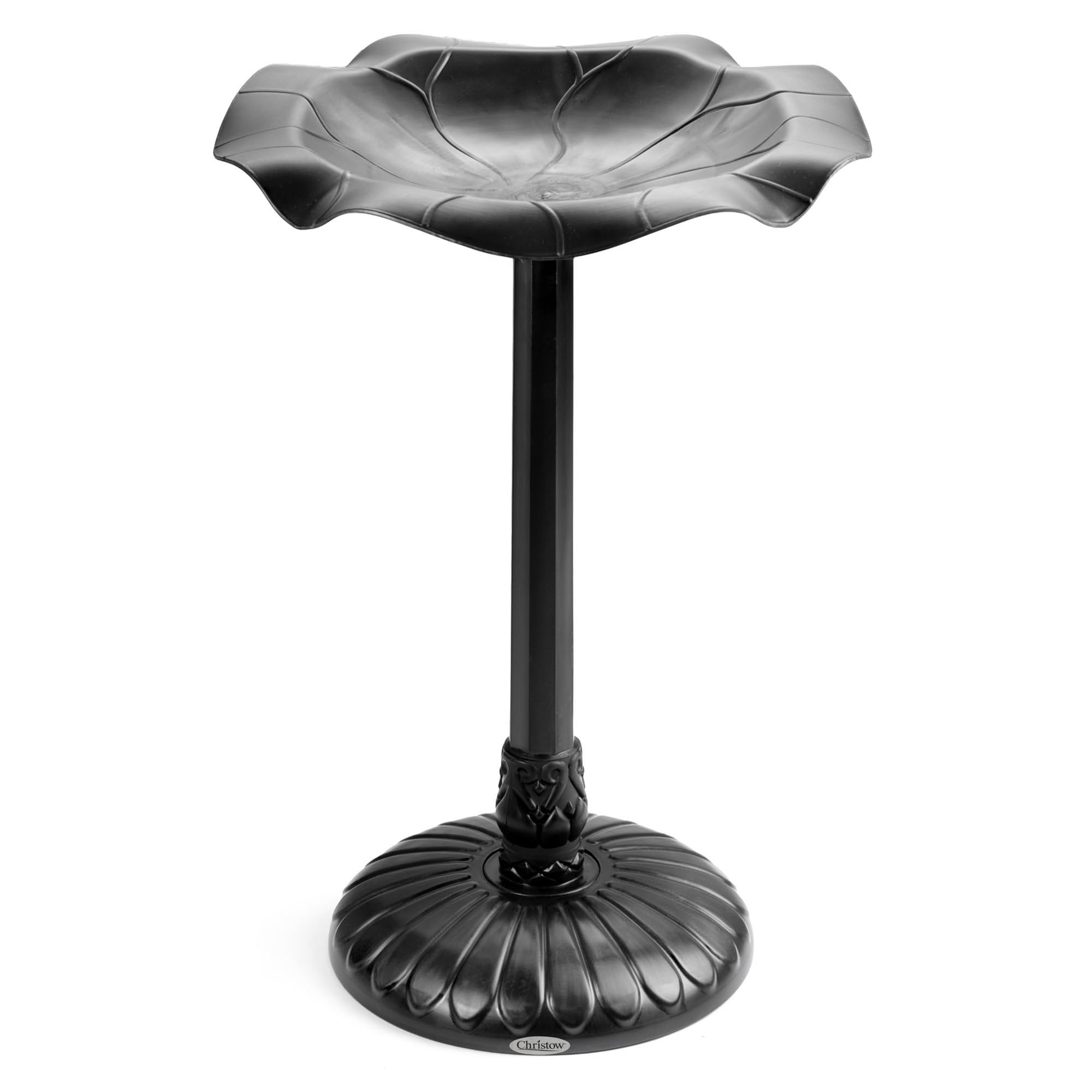 Christow Lily Leaf Resin Bird Bath, Lightweight & Weather-Resistant Garden Birdbath, Weightable Base & Pedestal – Fillable with Sand or Gravel, Black Outdoor Water Feature, 71cm Tall, 48cm Diameter