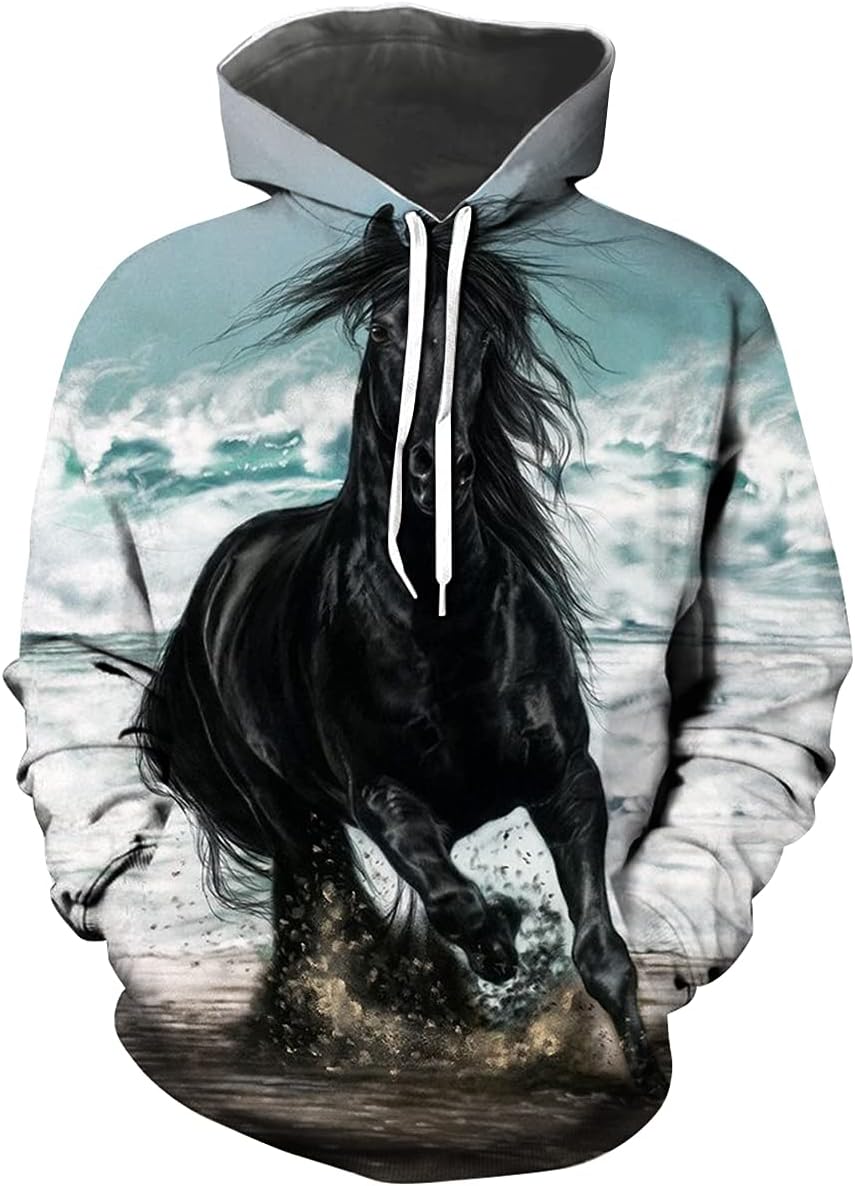 Horse Hoodie Novelty Funny Graphic 3D Printed Sweatshirt for Men Women