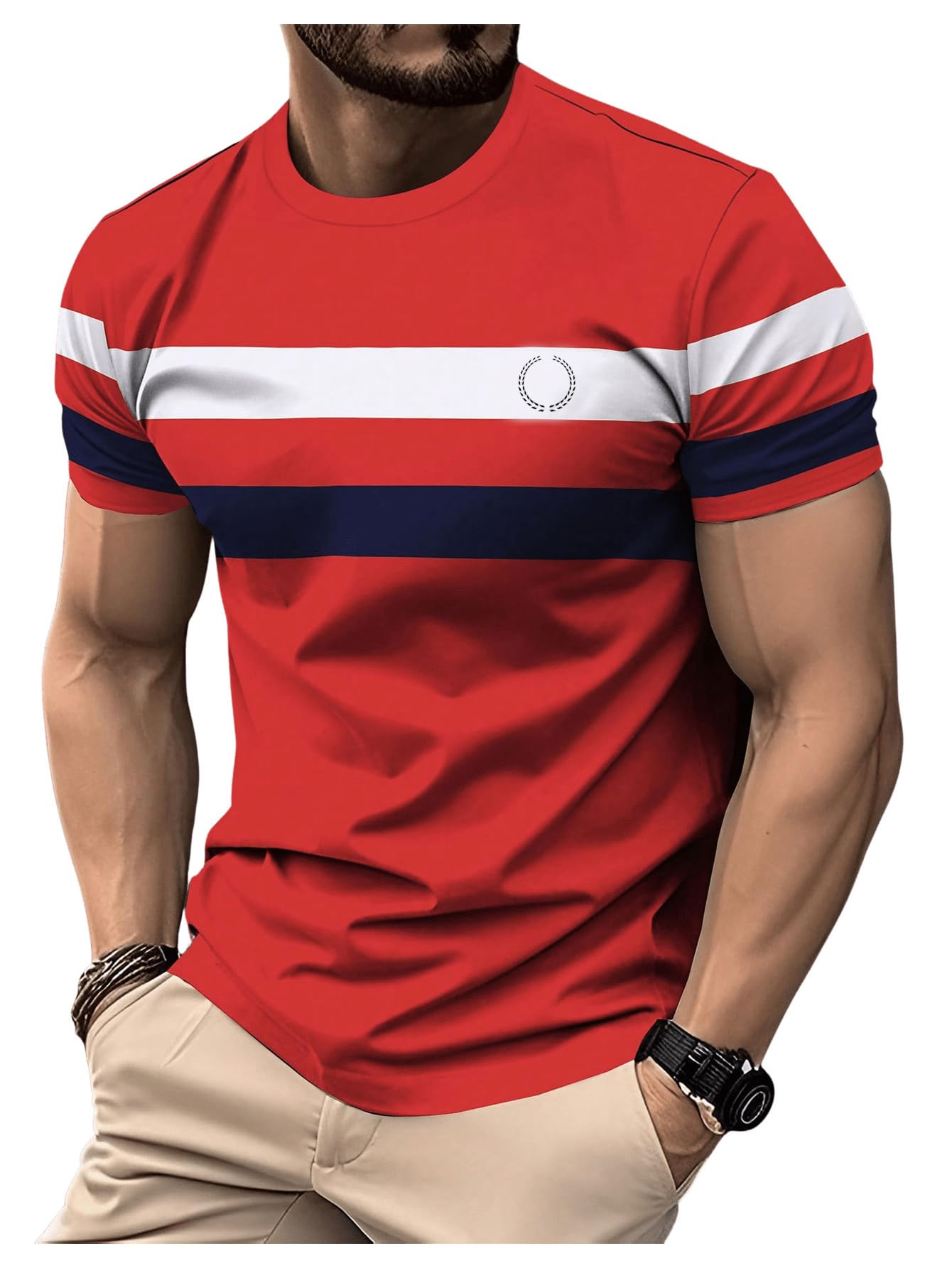RoseSeek Men's Color Block Short Sleeve Tee Shirts Casual Crewneck T Shirt Trendy Summer Tops
