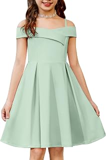 Arshiner Girls Summer Dress Off Shoulder Fold Pleated Formal Elegant Dress