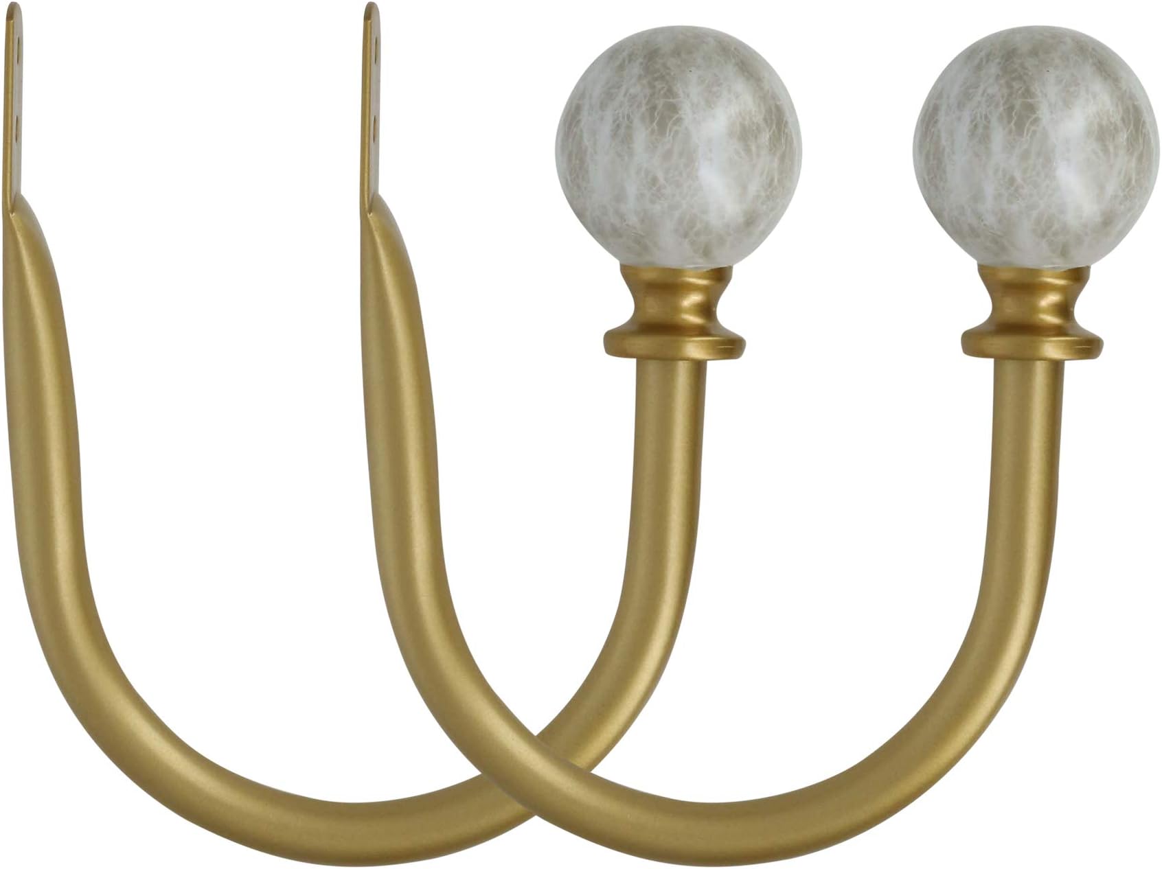 MERIVILLE Set of 2 Decorative Spanish White Marble Ball End Window Curtain Holdbacks for Draperies, Royal Gold