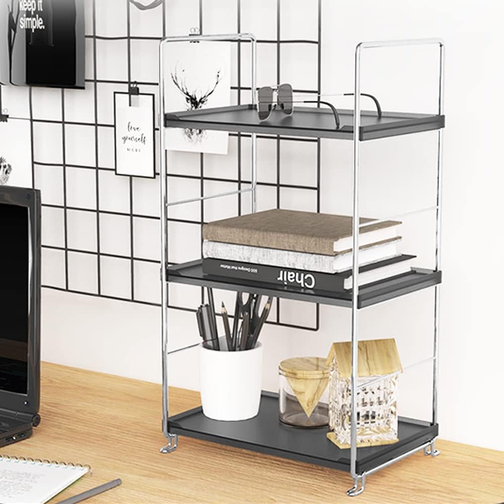 3-Tier Bathroom Countertop Organizer -Makeup Organizer -Corner Storage Shelf- Kitchen Spice Rack Standing Shelf-Great for Vanity, Bathroom, Bedroom, Kitchen (Silver&Black)