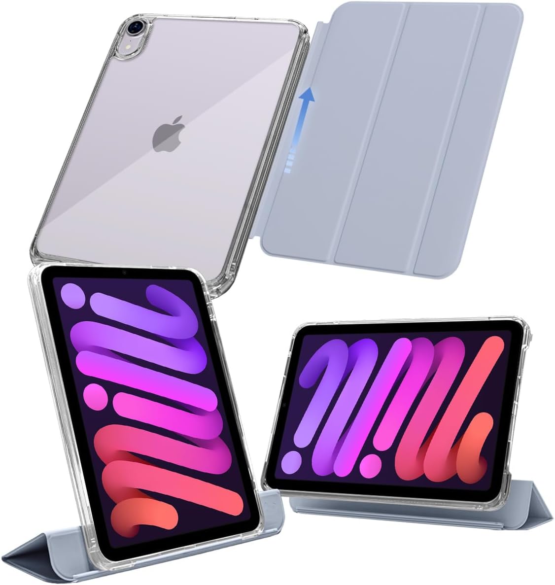 MS factory iPad mini 7 6 case mini7 (A17 Pro 2024 7th Gen) mini6 (2021 6th Gen) Detachable Lightweight Shockproof Cover Portrait / Landscape Stand iPad Mini Soft Frame Back Transparent Pale Wisteria