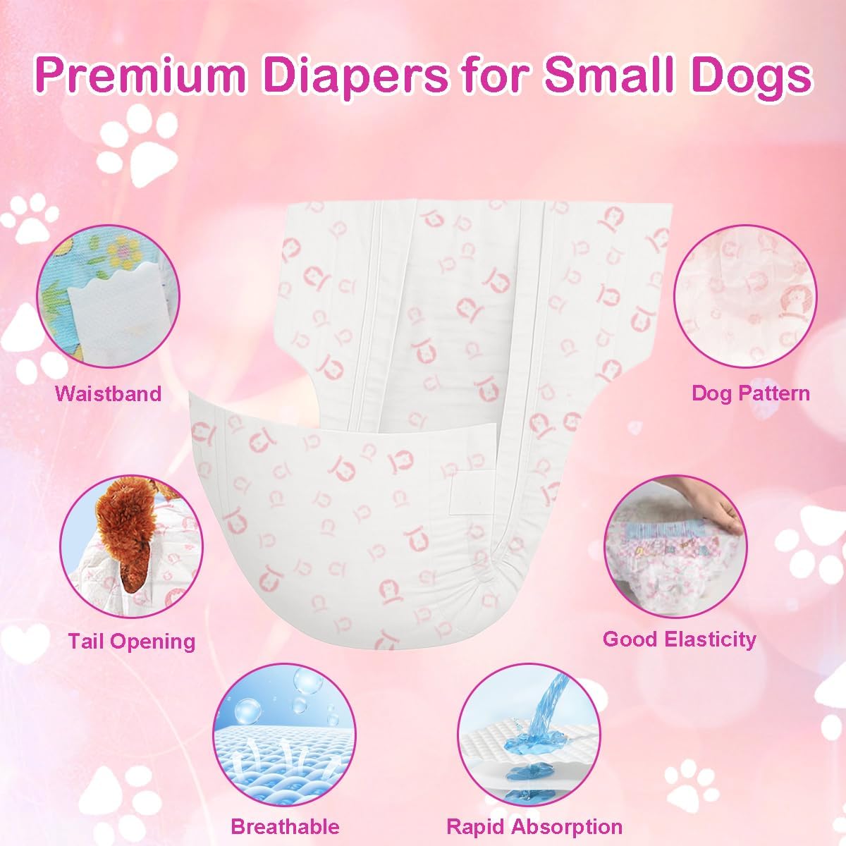 90 Count Disposable Dog Diapers Female, Super Absorbent Pink Puppy Doggie Diapers for Small Female Dogs Urination or Incontinence (Waist 10-16.5 in S)