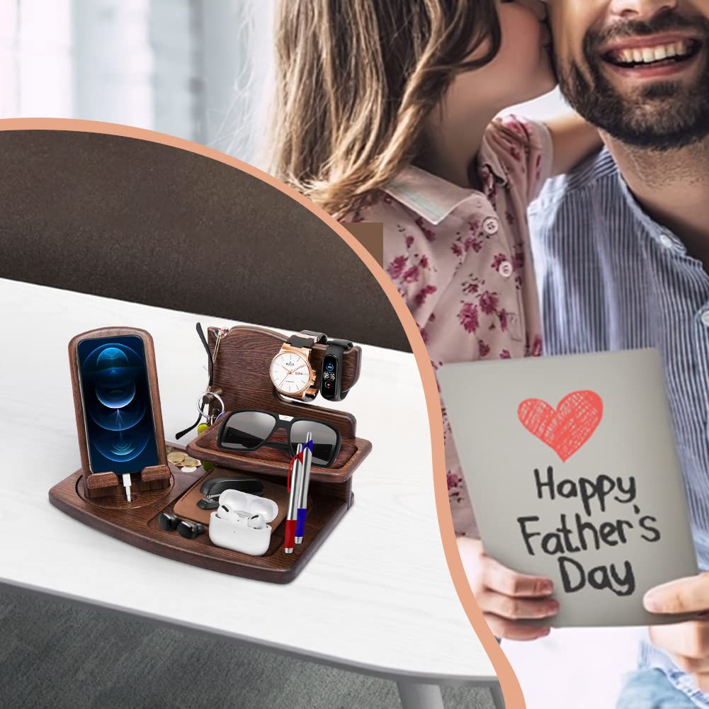 Regalos Originales para Hombre, Estación de Acoplamiento de Madera para teléfono para Hombres, Regalo para Papa, Regalos Hombre Navidad, Organizador de mesita de Noche Regalos Cumpleaños para Hombres