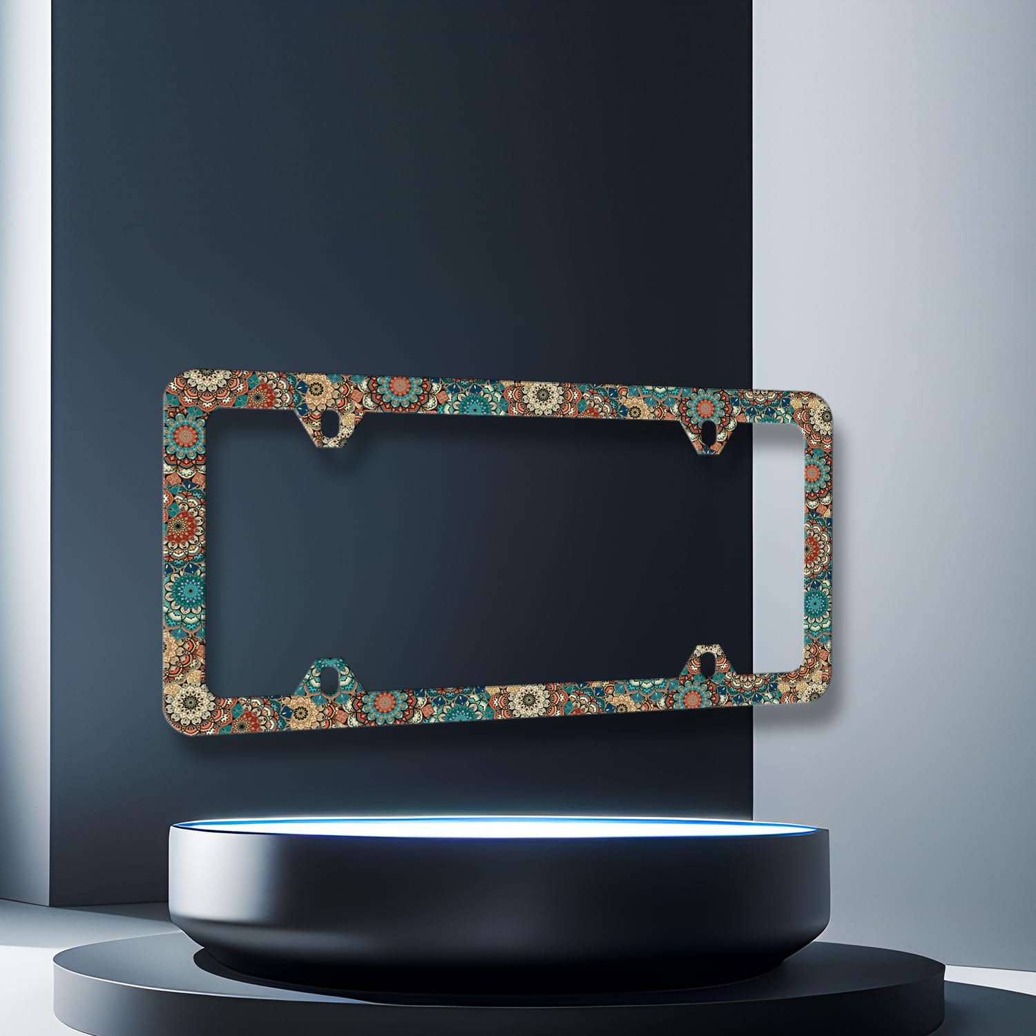 Vintage Mandala Flowers License Plate Frame Boho Floral License Plate Holder Funny License Plate for Car Decoration Stainless — view 3