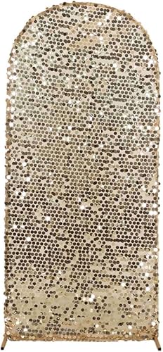 Miniatura 8 de Efavormart - Funda para telón de fondo de lentejuelas color champán brillante para arco de boda con parte superior redonda, 6 pies