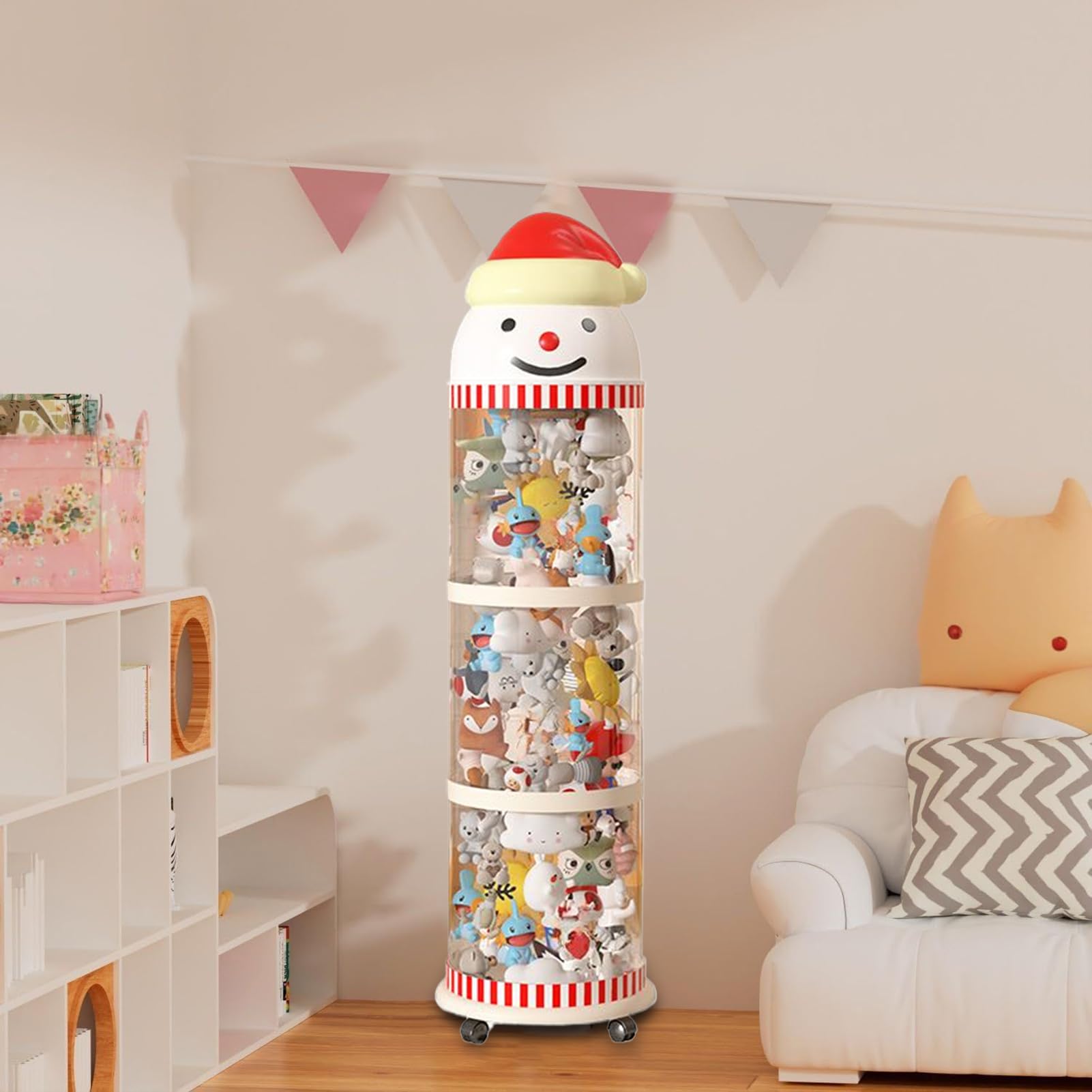 Organizador de animales de peluche – Cubo de jaula de exhibición de | peluche con forma de muñeco de nieve | Organizador de almacenamiento de juguetes con ruedas, para habitación infantil, sala d