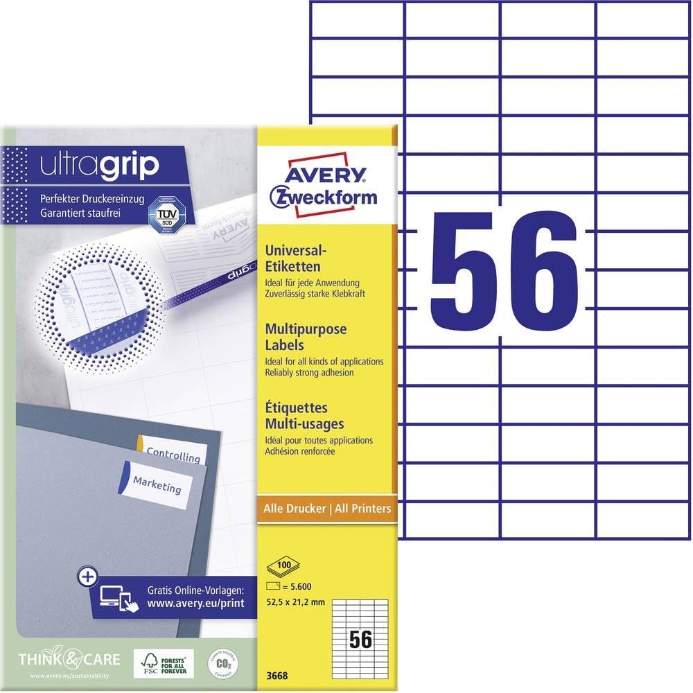 Avery Zweckform 3489 Universal Labels 100 Sheets 3,000 Labels 70 x 29.7 mm White