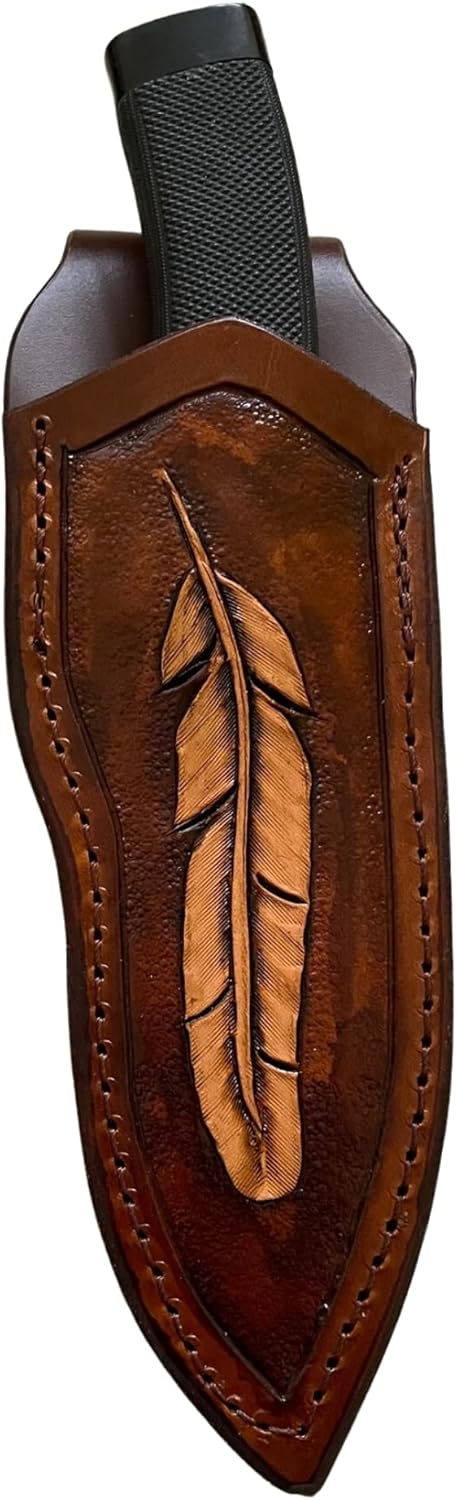 Leather Knife Sheath for Buck 692 Vanguard or Zipper. Tooled W/Feather &Dyed Brown