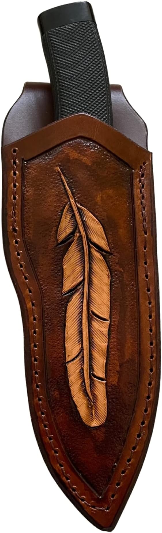 Leather Knife Sheath for Buck 692 Vanguard or Zipper. Tooled W/Feather &Dyed Brown