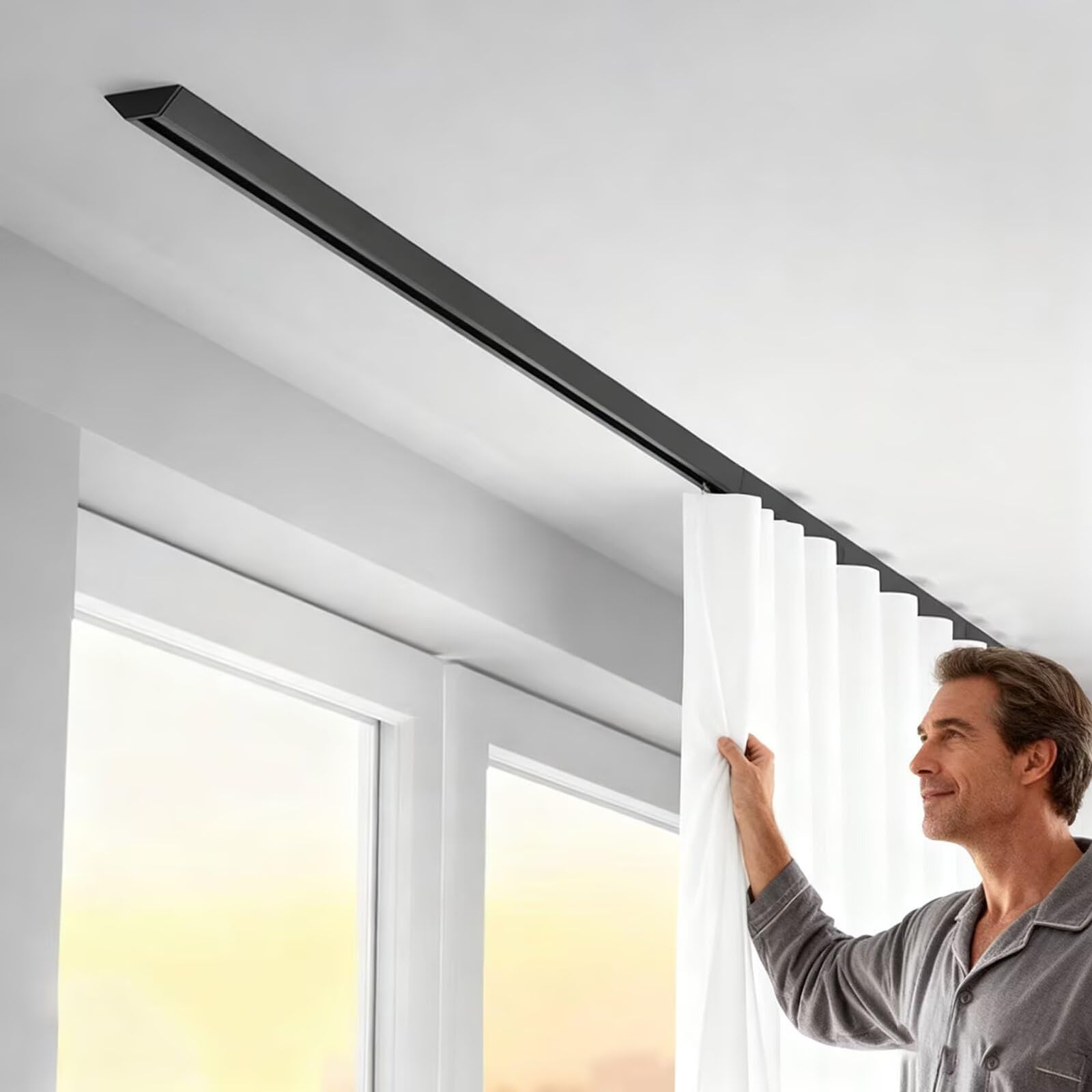 Barre à Rideau Fixée au Plafond Haute Résistance - Modèle Silencieuse pour Bureau, Salon et Chambre250cm