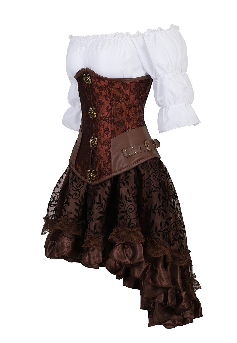 Grebrafan Corset Cuir Serre Taille avec Jupe Steampunk et Chemisier