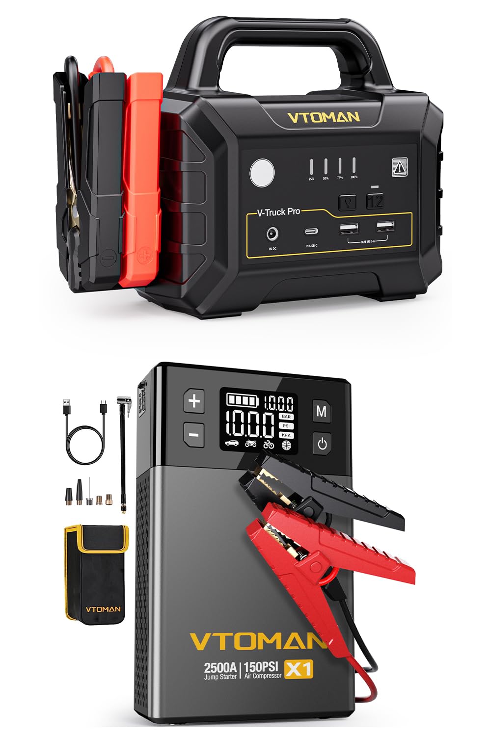 VTOMAN X1 Jump Starter with Air Compressor Car Battery Jumper Starter 2500A Up to 8 5L Gas 6L