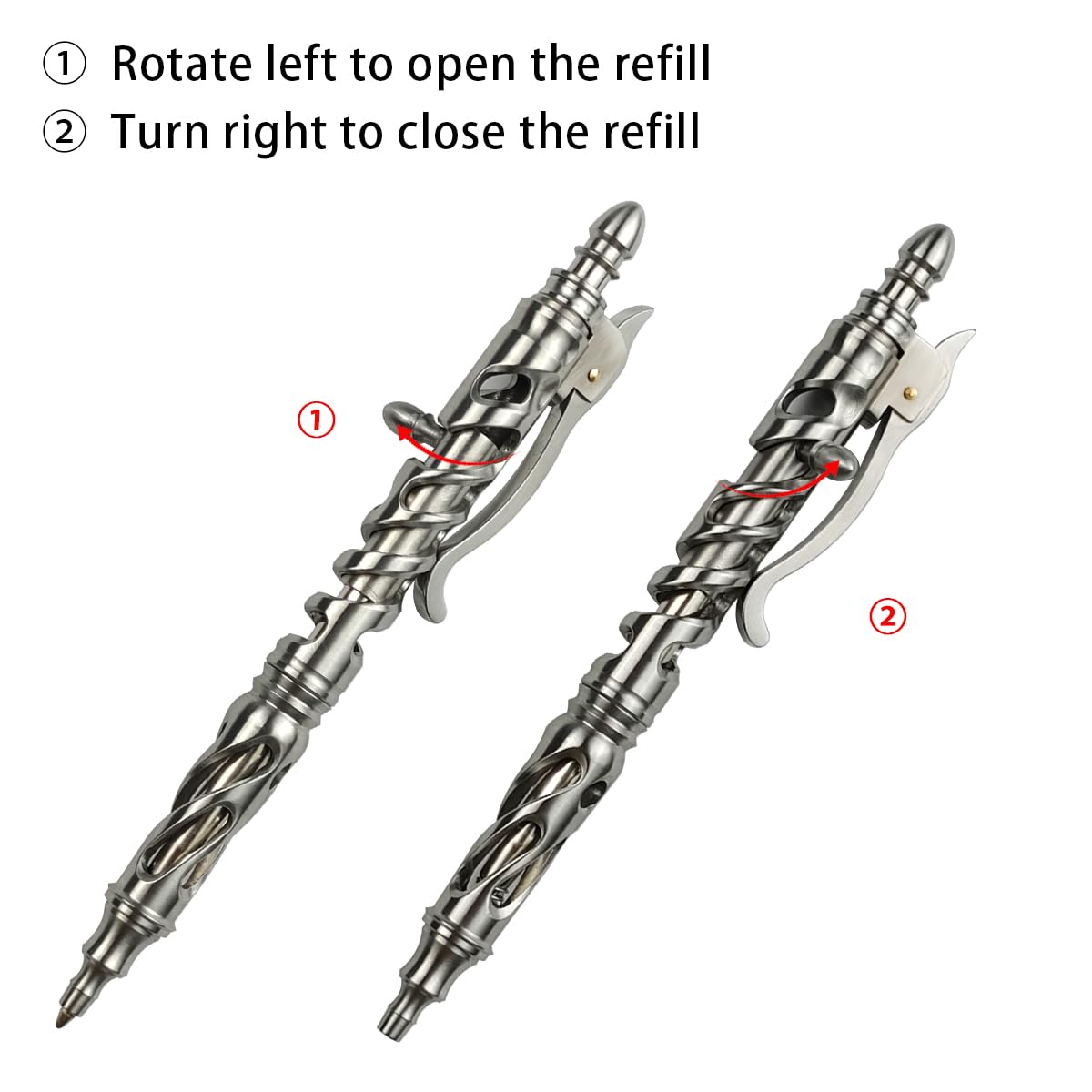Dr Metalleung Heavy Duty Stainless Steel Bolt Action Pen - Retractable EDC Pen with Keychain Refillable Ink Smooth — view 4