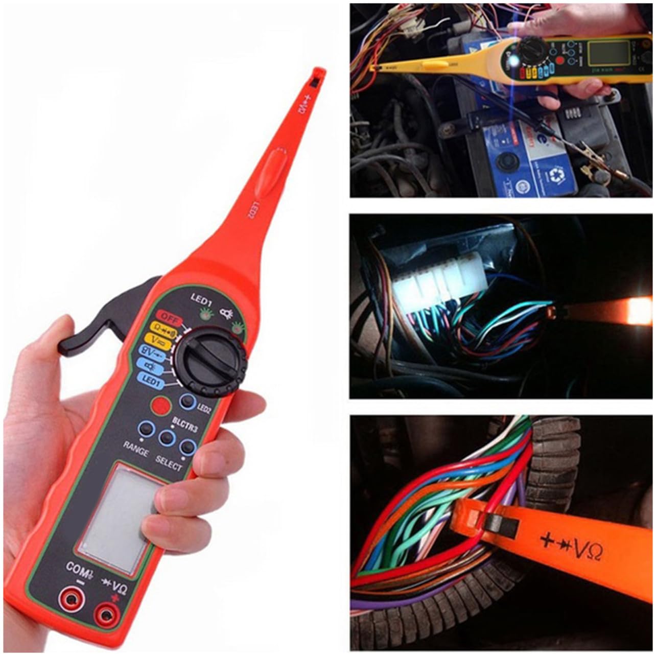 Testeur de Tension Automobile Multifonction Rouge en Plastique