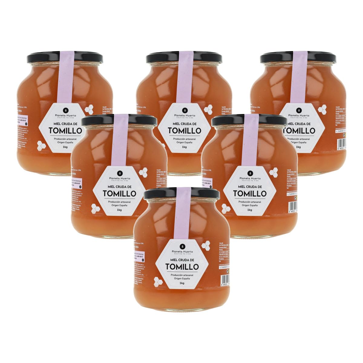 PLANETA HUERTO | Pack 6x Miel Cruda de Tomillo 1 Kg