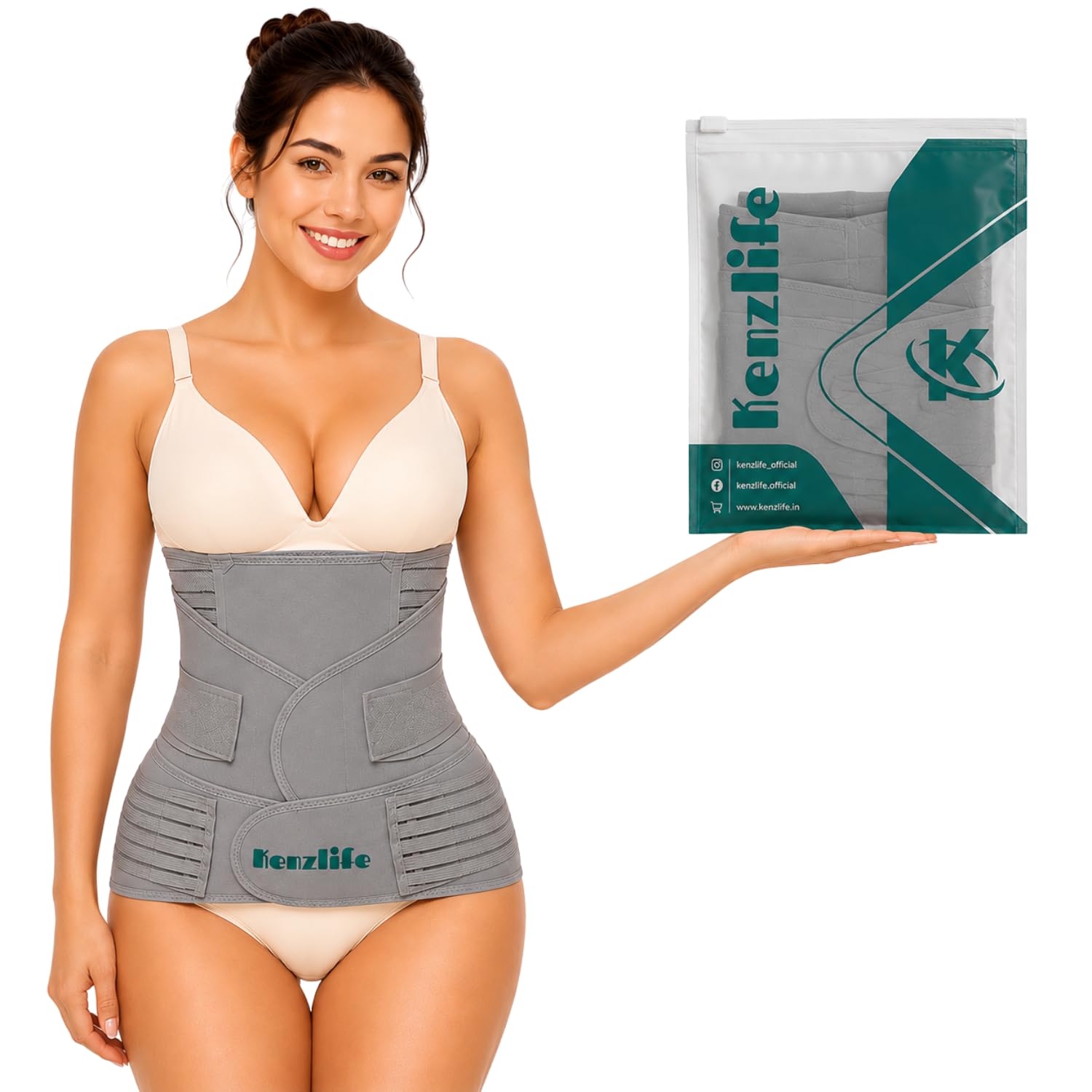 Kenzlife 3 in 1 Post Pregnancy Belt for Women after Normal Delivery and C-Section Abdomen & Belly Wrap, Postpartum Recovery Belt for Belly, Waist & Pelvis Support | Free Size 30"-46" Inch (3 in 1 (Grey))-image-46