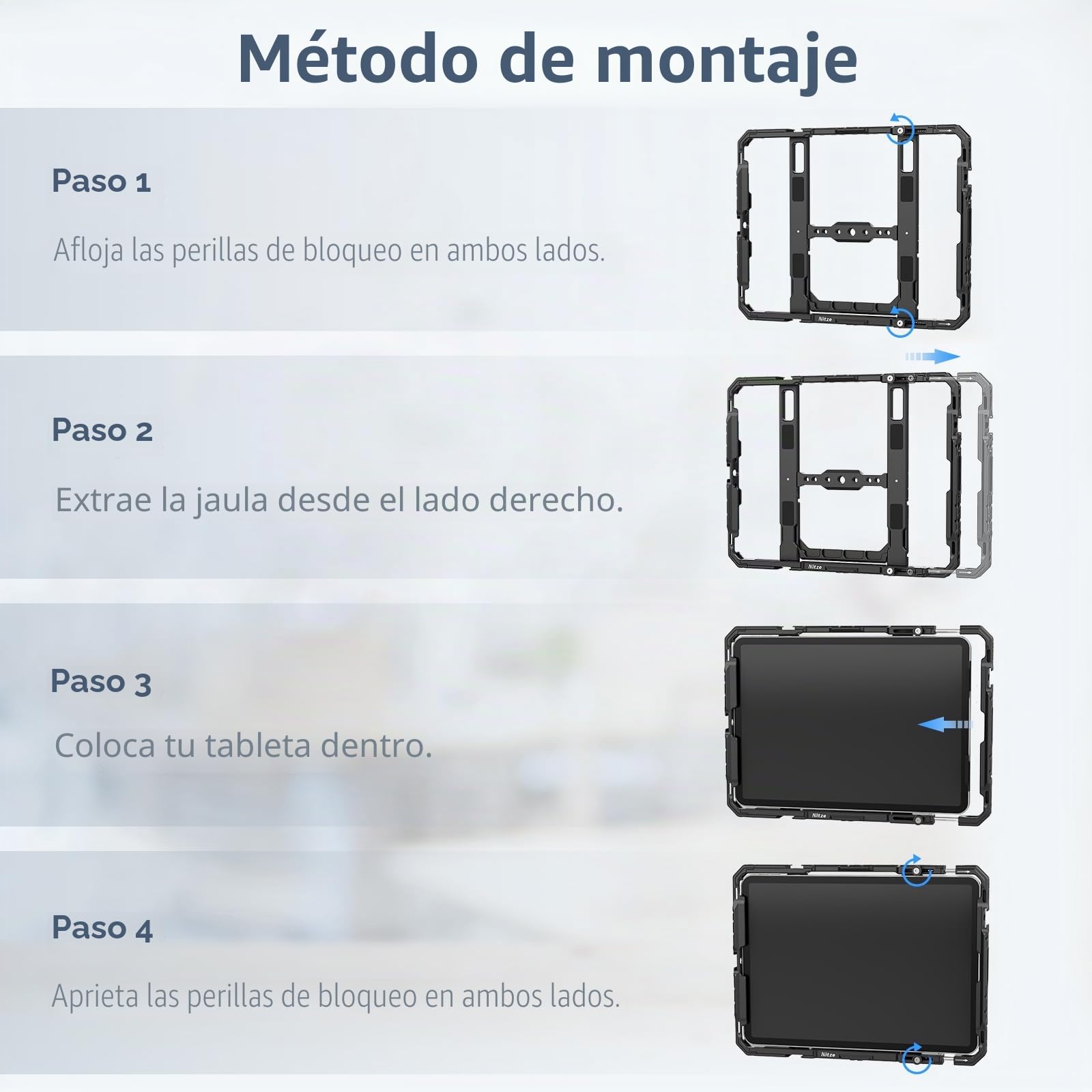 Nitze Jaula Cage para iPad A16/de 1 a 10 Gen, iPad Air 11" M4/M3/M2/de 1 a 5 Gen, iPad Pro 11" M5/M4/de 1 a 4 Gen, iPad Pro 10.5" 2017/9.7" 2016 y Otras Tabletas de 9" a 11" - T-TC03A