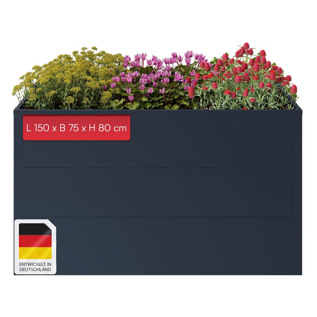 STEELSØN Icarus Hochbeet Metall – Pflanzenbeet 150x75x80 cm – Gemüsebeet Anthrazit – Beet für Garten & Balkon – Pflanzenkübel mit offener Bodenstruktur – Wetterfestes Gartenbeet – Kräuterbeet