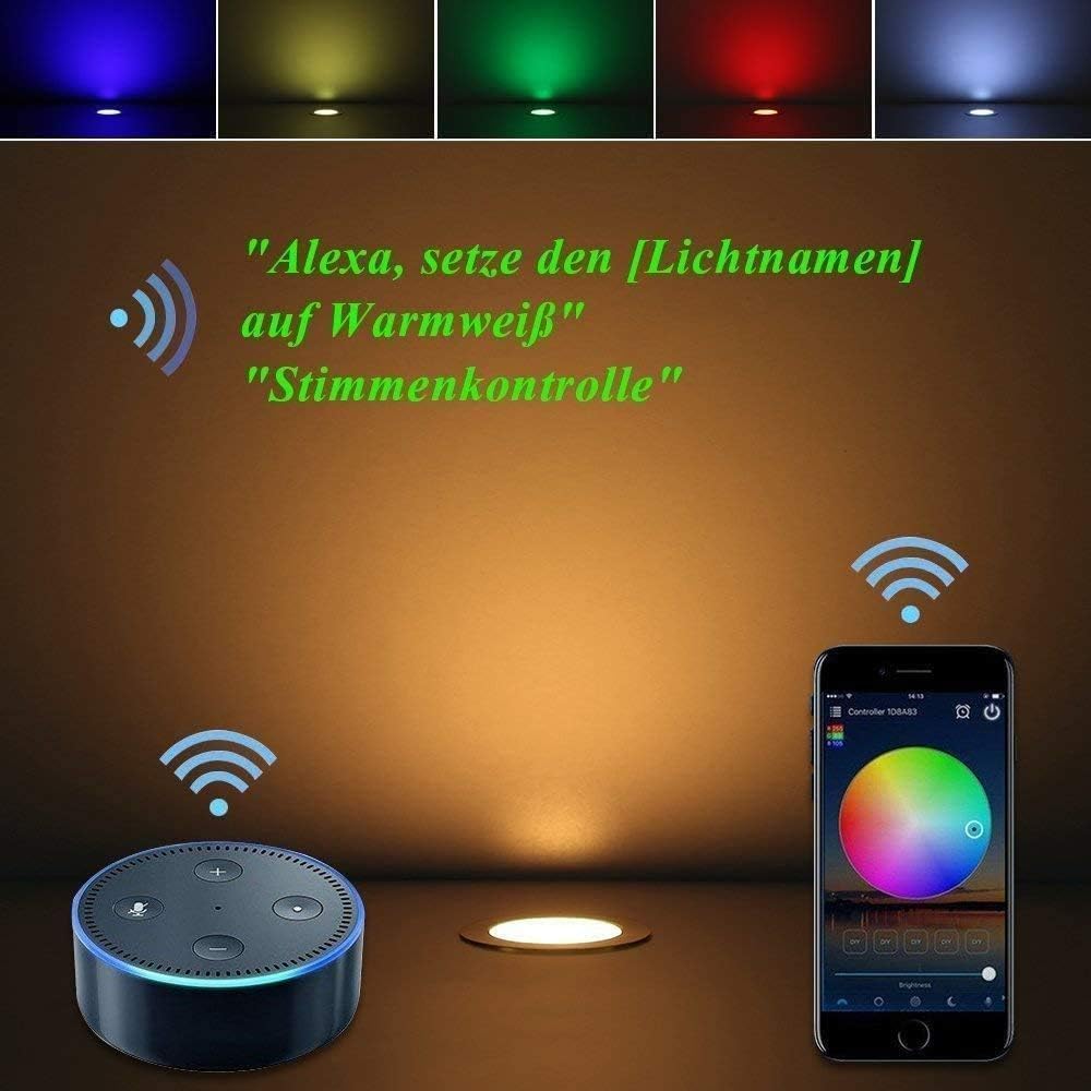 Set di 30 faretti LED da incasso per esterni, WiFi RGB + bianco caldo, Ø 31 mm, IP67 dimmerabili, compatibili con Alexa e Google Home, per terrazza giardino, scala