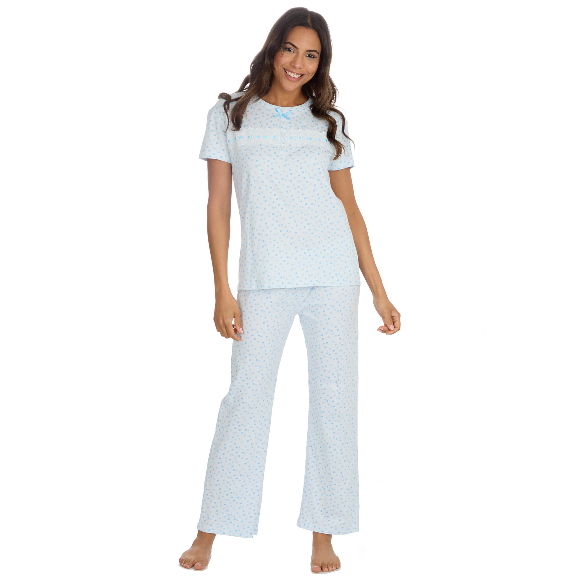 Undercover Women's Blue Spot Long Cotton Pyjamas 34B1952 22-24