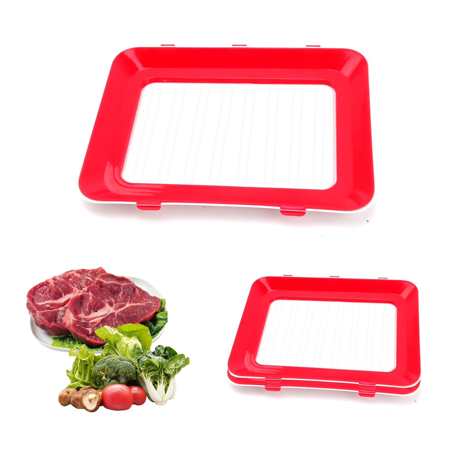 Set of 3 Food Storage Boxes for Sausage & Meat with Interchangeable Film - Airtight Fridge Organiser Made of PP/TPU (Red) - Ideal for Ham, Vegetables, Cold Cuts