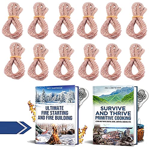 FR-1 Defense Tinder Wick Match Stick Fire Starter, Tinder Torch Wicks, Weatherproof Wax Fire Stick Lighter. Great for Camping Gear and Backpacking Gear. (12 Pack Refill)