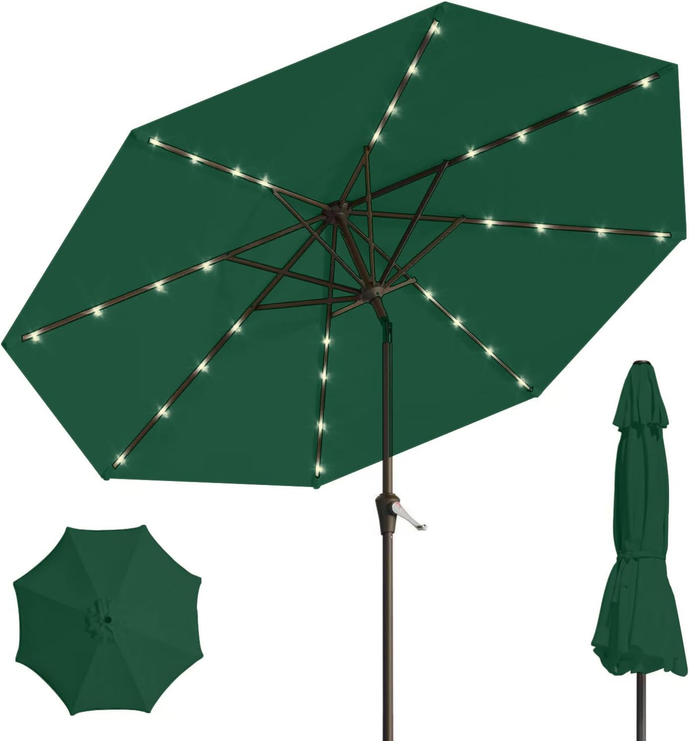 9' Solar LED Patio Umbrella with Tilt & Crank|8 Sturdy Ribs,UV Protection,Outdoor Market Table Umbrella for Deck,Lawn,Pool,Backyard