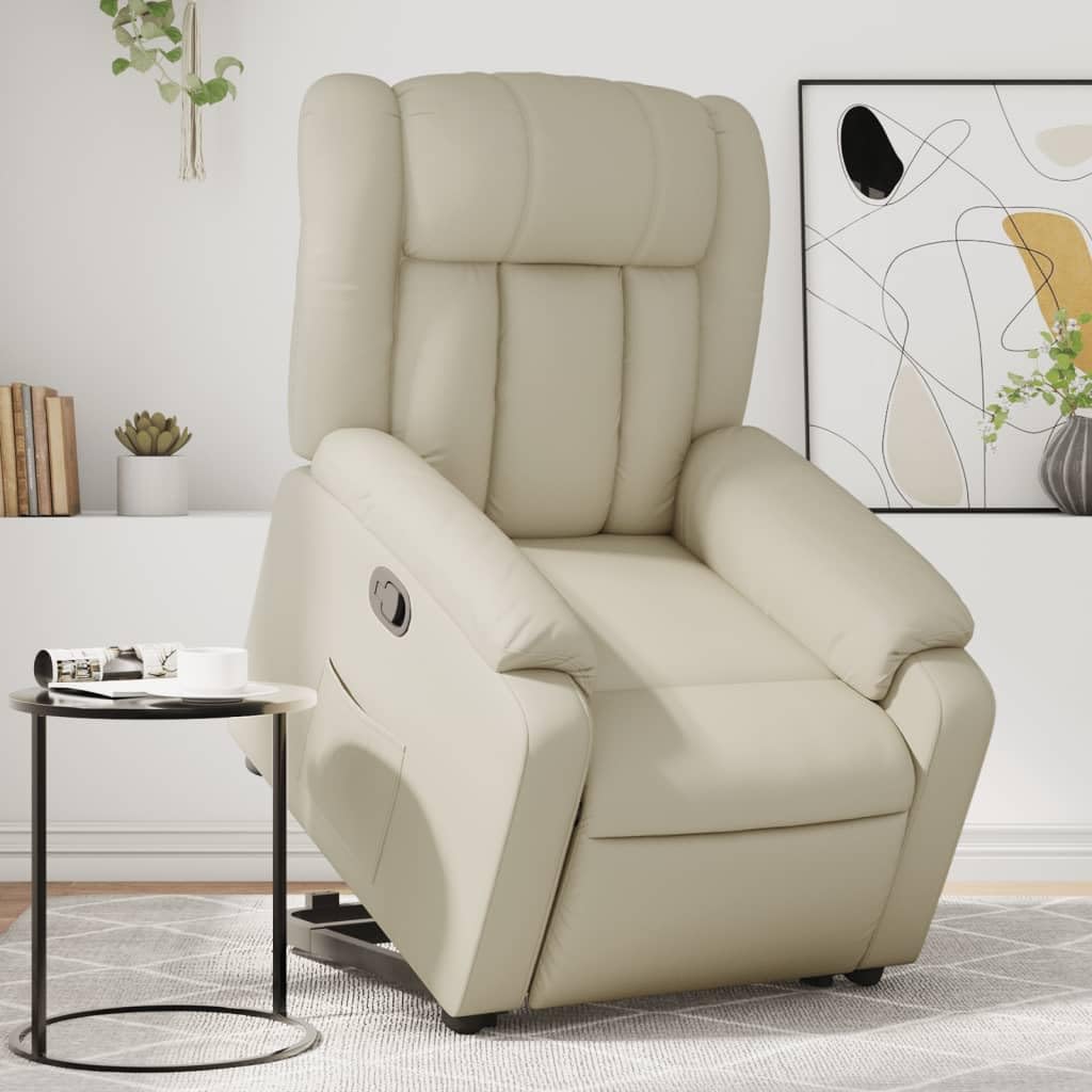 Gecheer Poltrona Alzapersona Reclinabile Crema in Similpelle,Poltrona Relax Reclinabile,Poltrona da TV,Poltrona per Anziani,Poltrona Relax Elettrica/Manuale,Poltrona Relax Alzapersona