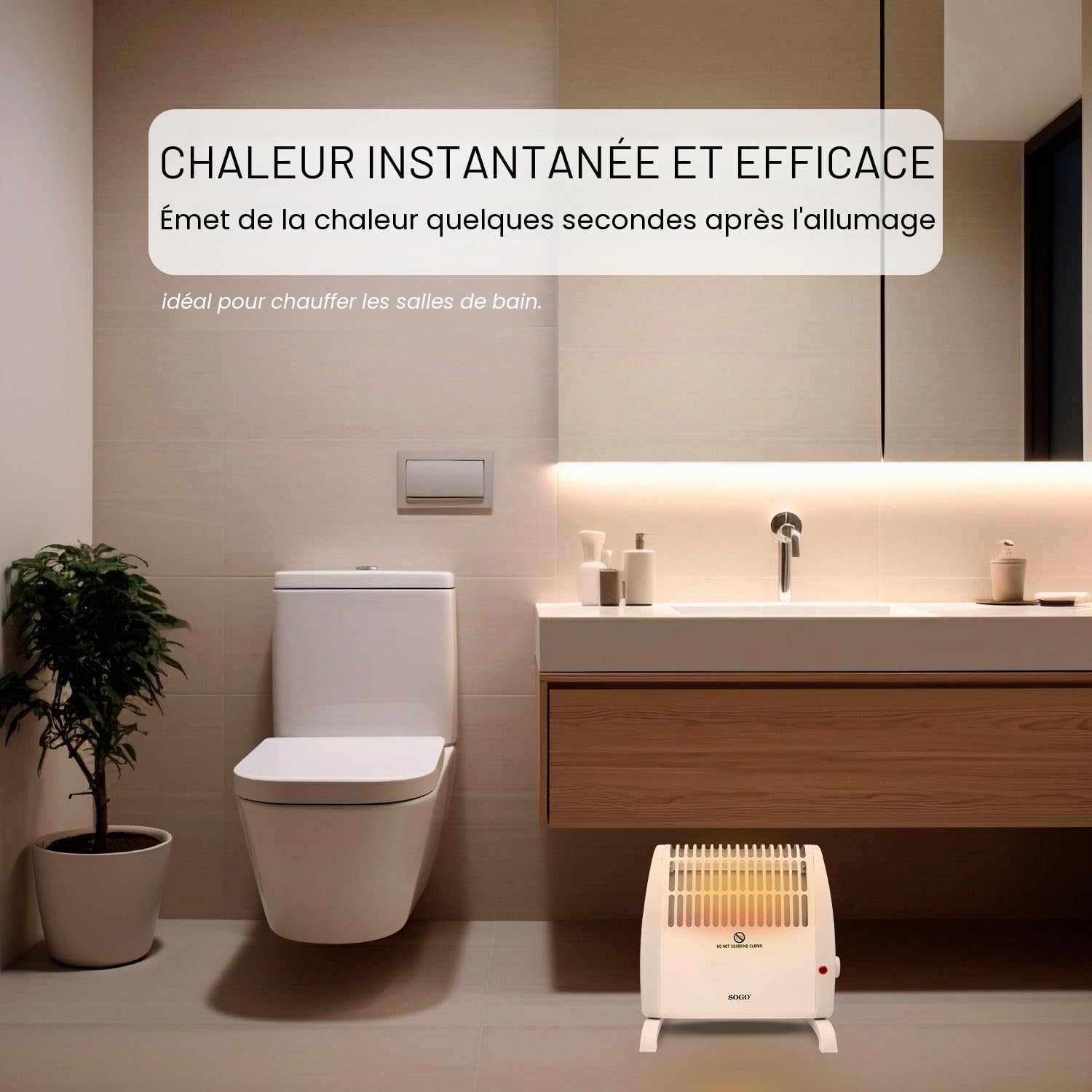 Sogo Poêle à convection, chaleur instantanée et silencieuse, thermostat réglable, protection contre la surchauffe, blanc, compact (27,5 x 18 x 27,8 cm), idéal pour les petits espaces (SS-18405)