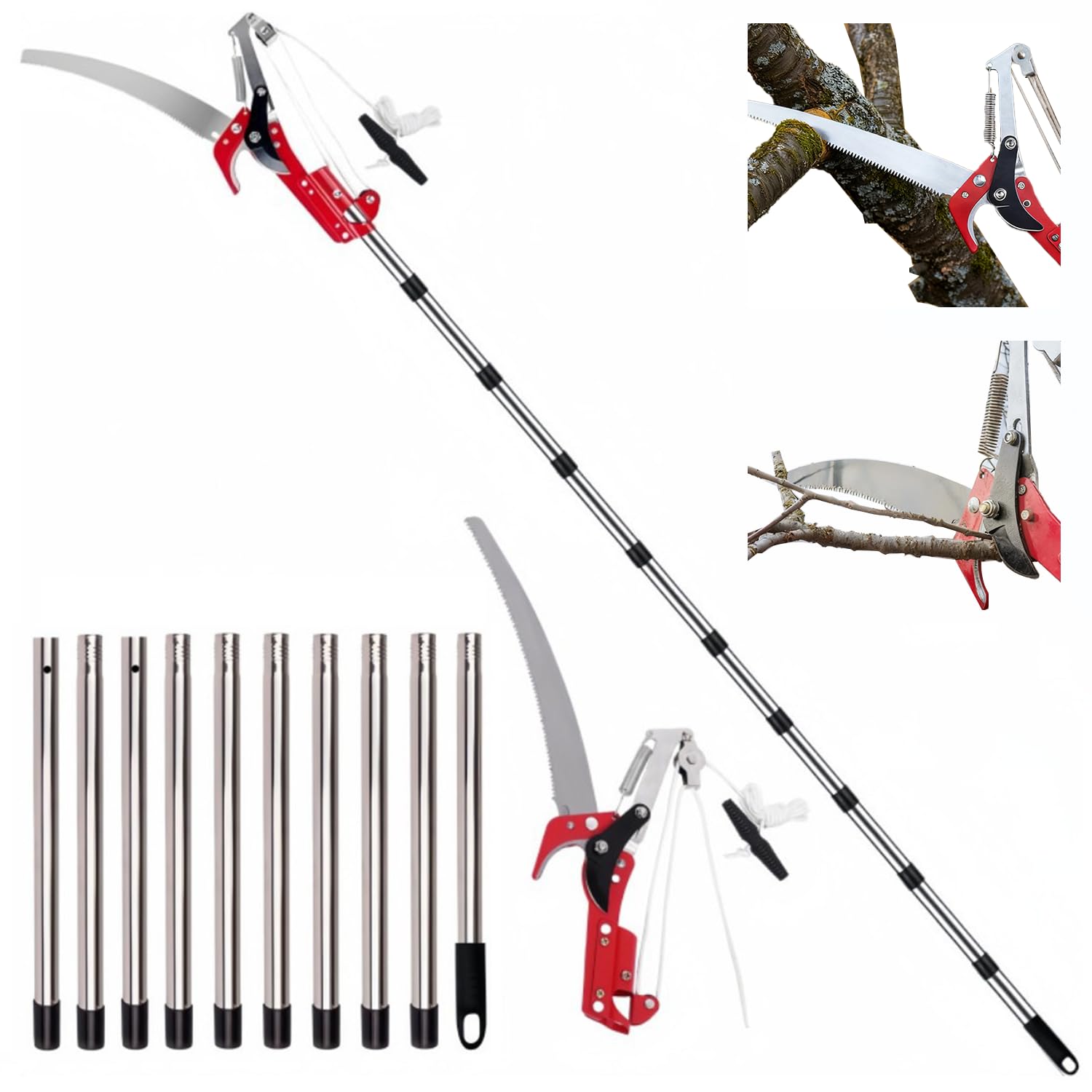 Telescopic Tree Pruner, Tree loppers Long Reach Telescopic 82-402cm, Lightweight Extendable Tree Pruner Branch Cutters, Branch Cutters Pole Saw for Trees Branches Cutting and Fruit Picking