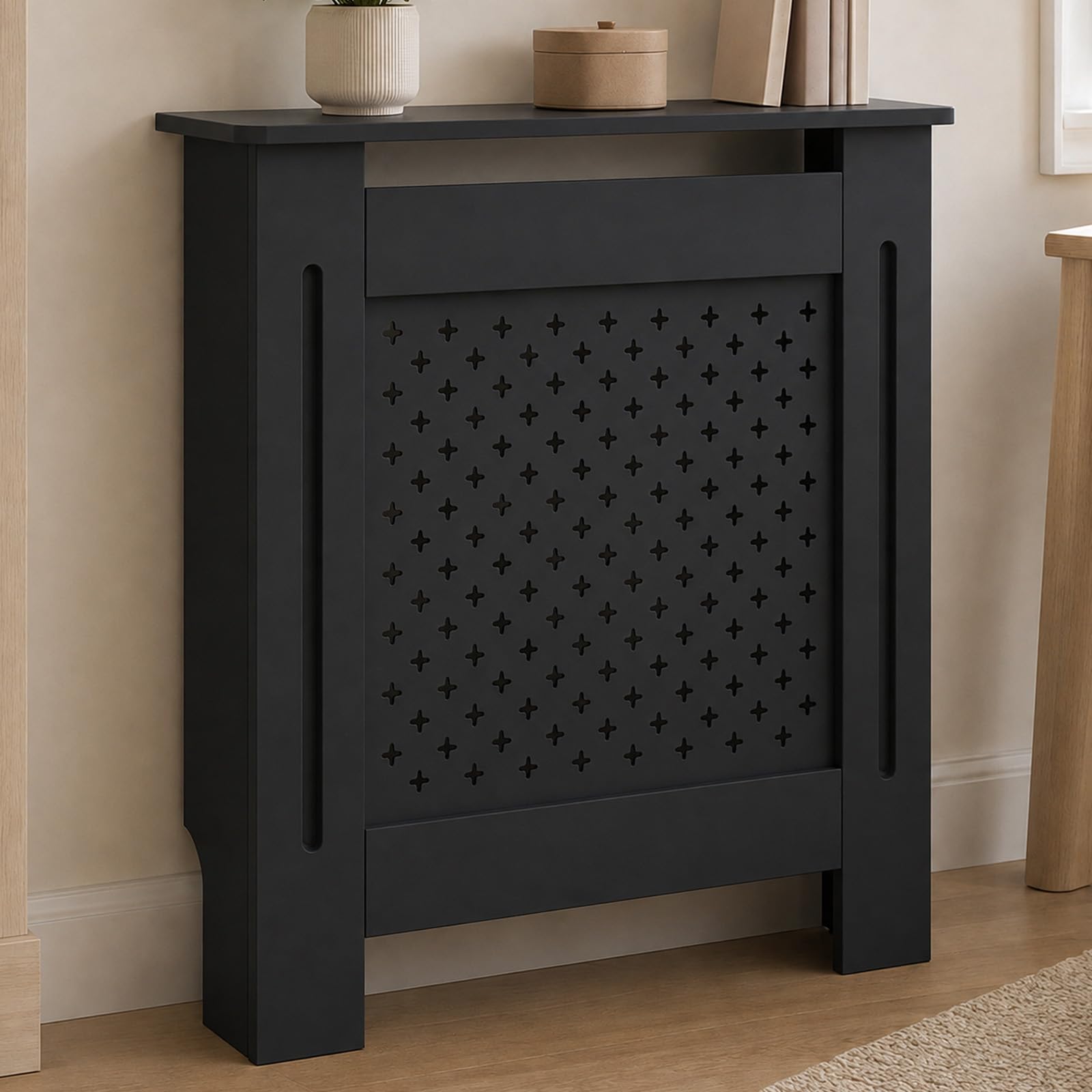 Radiator Heater Cover with Top Display Shelf for Living Room Bedroom Bathroom,30.7"L x 7.5"W x 32.3"H Radiator Cover Wood Cabinet, Heater Covers for Home (Black)